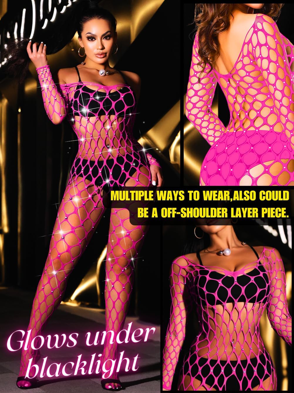 Fishnet Jumpsuit Fits All Size, Rave Outfits Sparkly Rhinestone, Sexy Exotic Dancewear For Women Plus Size - Image 3