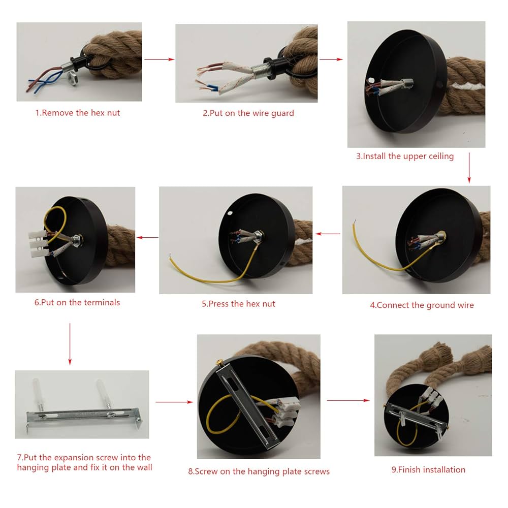 Lampada A Sospensione In Corda Di Canapa - Doppia Testa Vintage Per Bar E Casa