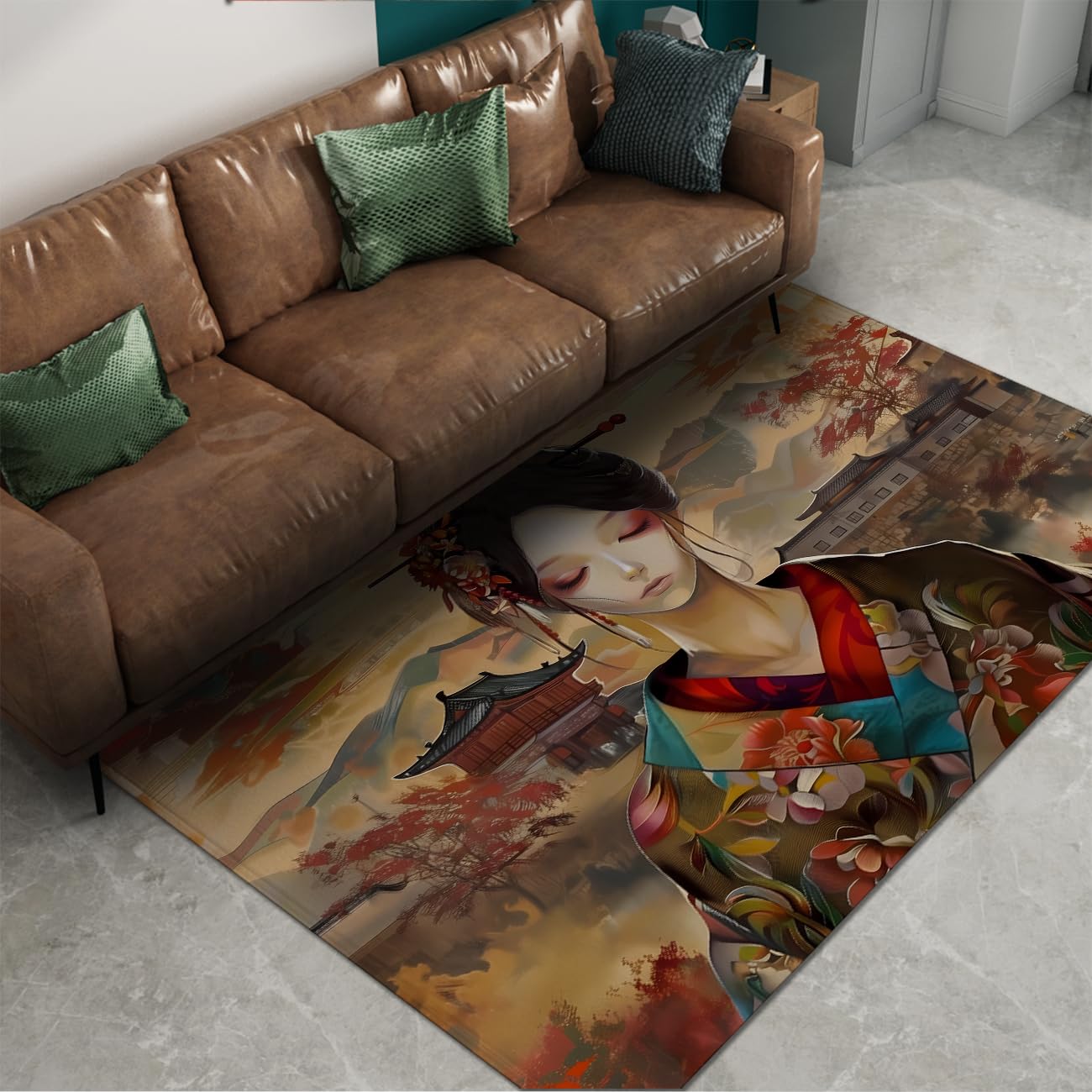 Petit tapis pour l’intérieur 80x150cm style paysage japonais pour entrée zen