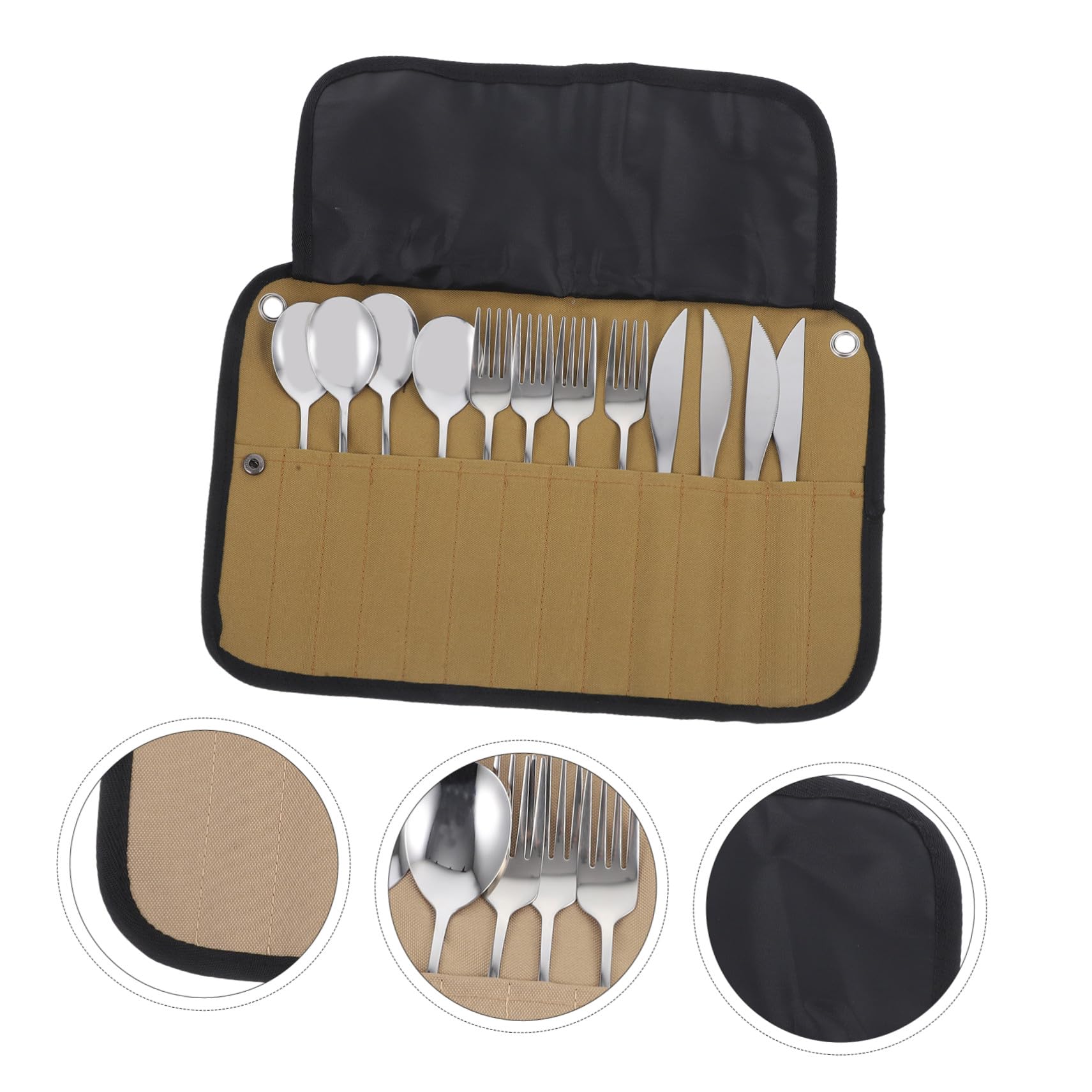 Set de Couverts de Camping 1 Lot en Acier Inoxydable Argenté | Pochette en Nylon, Format Compact, Facile à Transporter Nettoyer, pour Pique-niques Cuisine