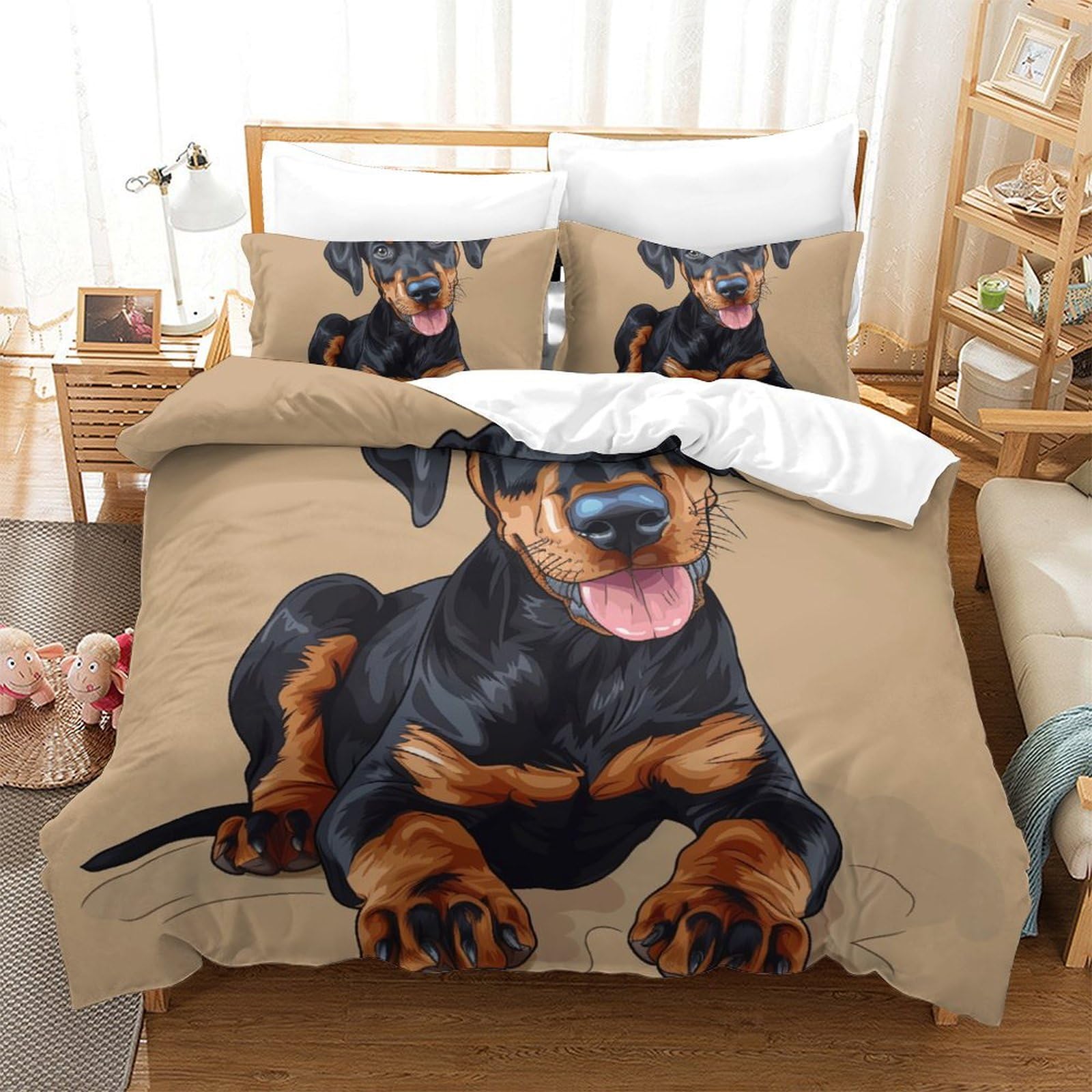 Housse de couette Chien 3D pour chambre d'enfant et ado parure microfibre douce 220x240