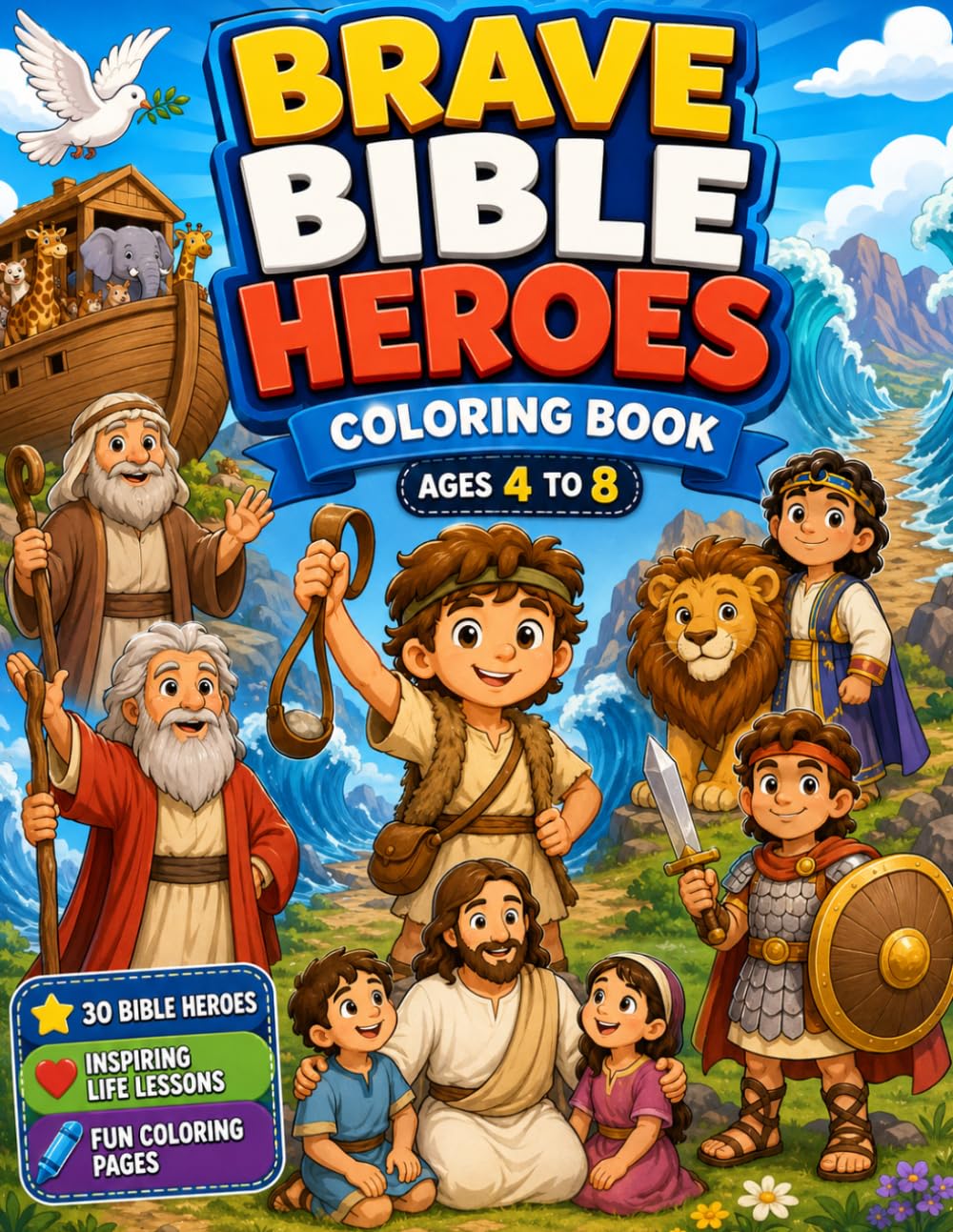 Brave Bible Heroes Coloring Book: 30 Inspiring Bible Heroes and Faith-Building Lessons for Kids Ages 4–8