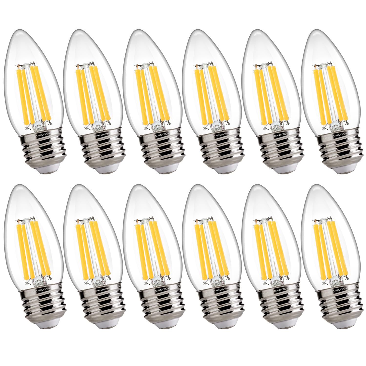 flsnt 100w equivalent led chandelier light bulbs e26 base, 5000k daylight dimmable led candelabra bulbs, 800lm, 12pack ul,ca65 listed.