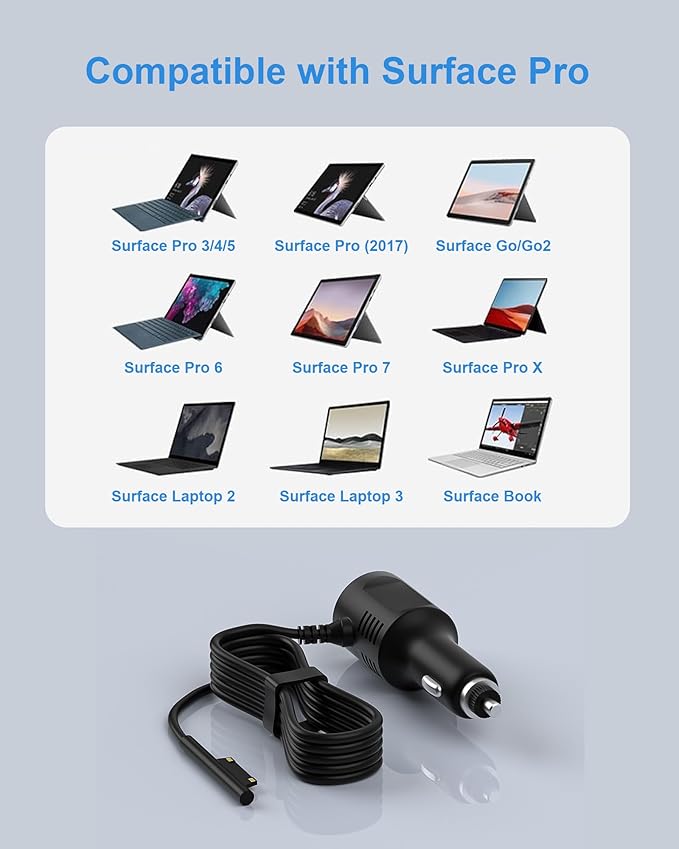 Cargador de Coche 15V 2.58A para Surface Pro con Puerto USB miniatura 4
