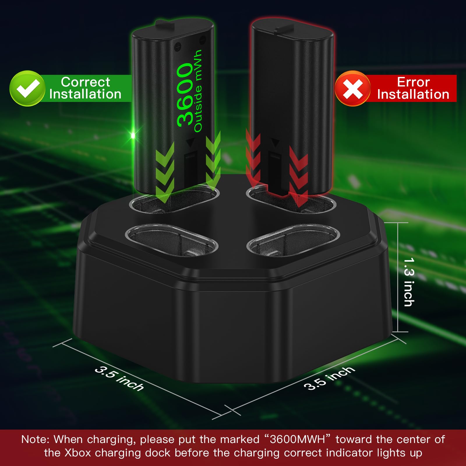Confezione da 4 batterie ricaricabili per controller Xbox, dock di ricarica con 4 batterie NiMH da 3600 mWh per controller wireless Xbox One/Xbox Series X|S, Xbox One S/X/Elite