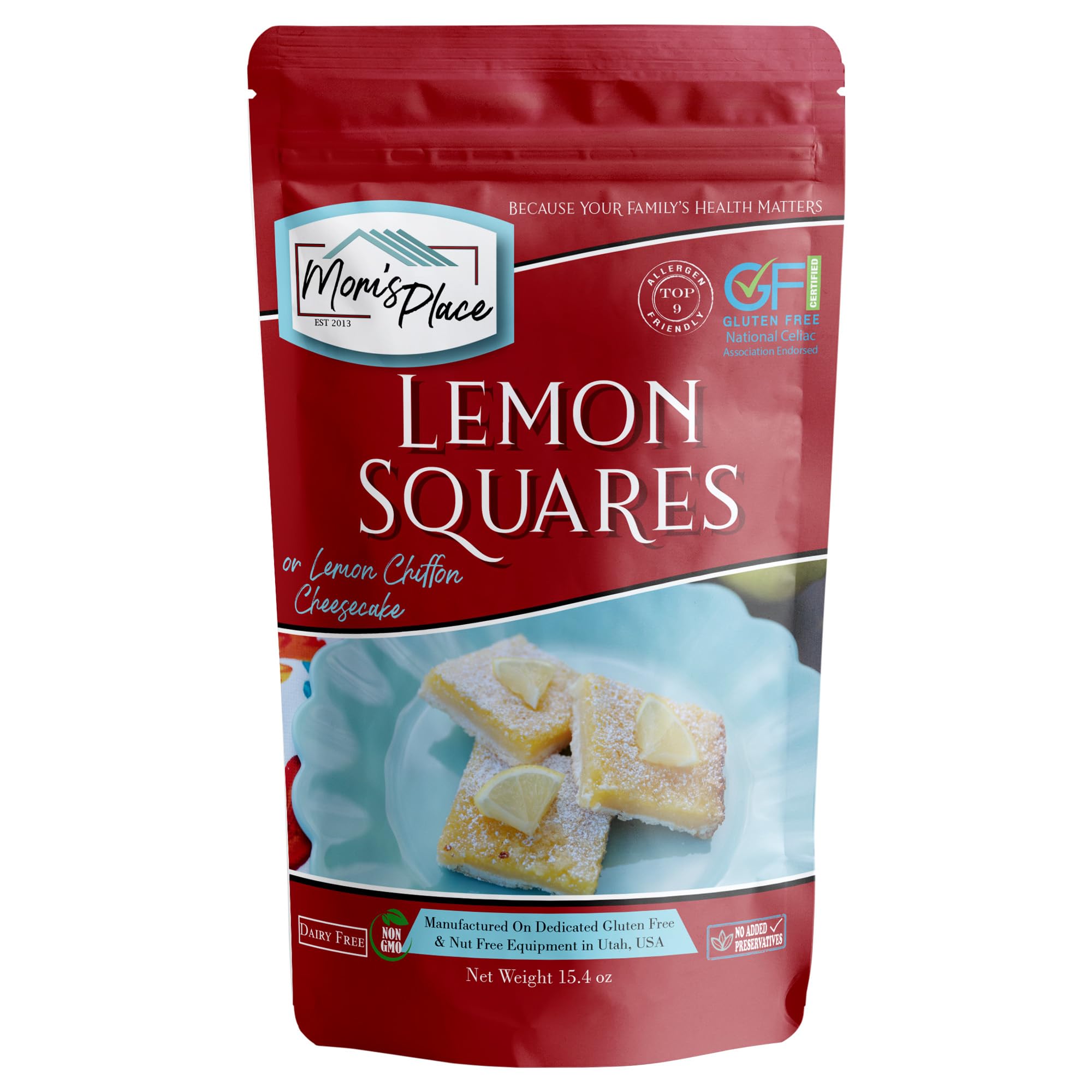 Mom’s Place Gluten-Free Lemon Squares Mix, Dessert Baking, Easy to Make, Nut Free, Dairy Free & Soy-Free, 18 Servings, 15.4 oz