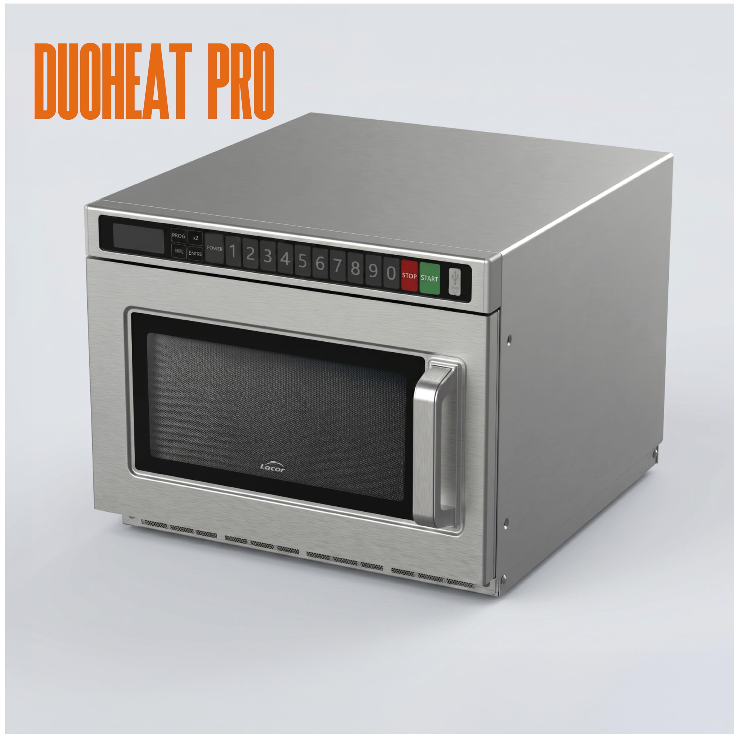 LACOR - 69482 - Four Micro-ondes Professionnel DuoHeat Pro Acier | Double magnétron de 1800W; 297 programmes configurables par USB; base céramique; capacité 18L; idéal pour l'hôtellerie