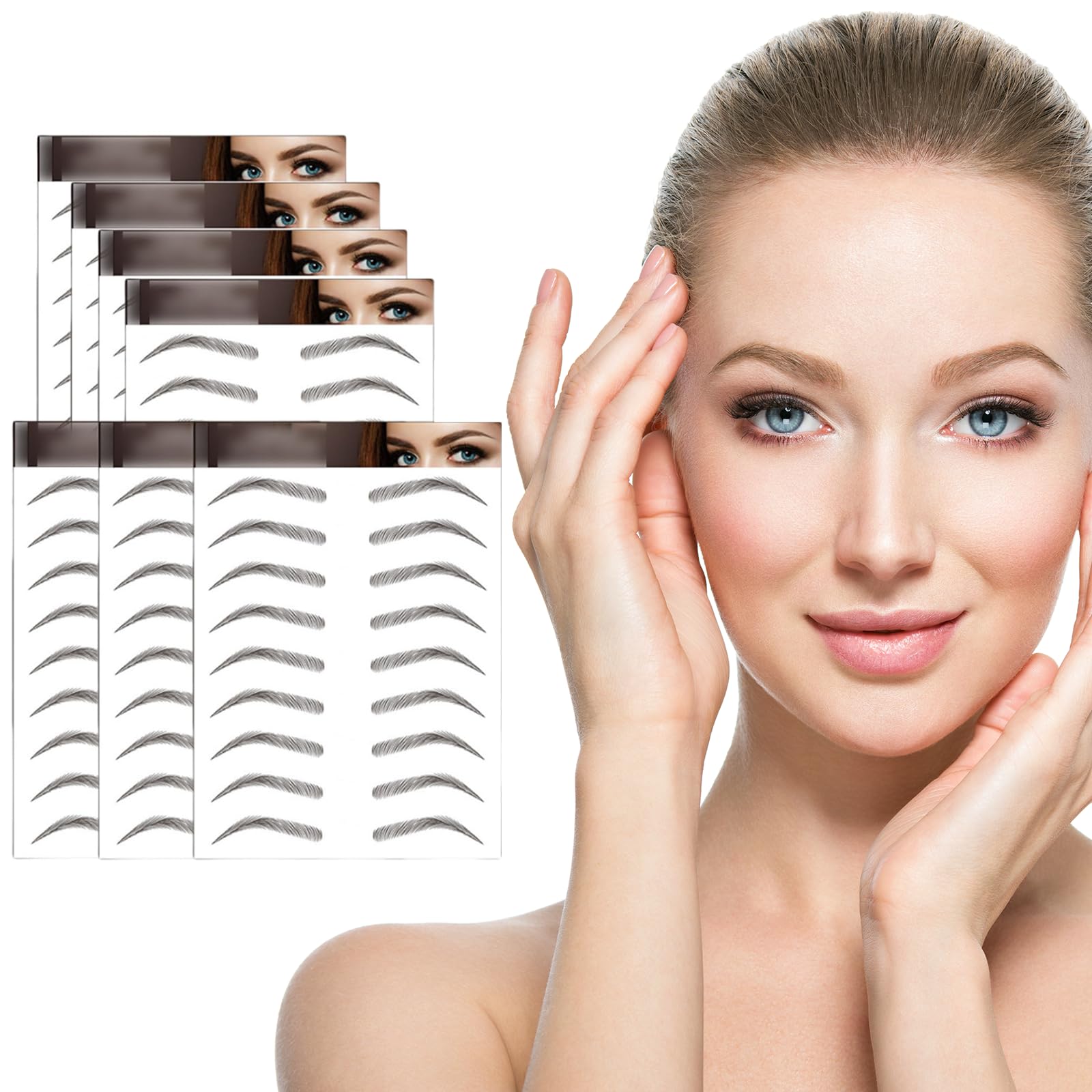 AWAVM 7Sheets/77Pairs 4D Hair-Like Tattoo Stickers Waterproof Natural Fake Eyebrow Stickers,Long Lasting Eyebrow Grooming Shaping Perfect for Women and Girls (Black-13)