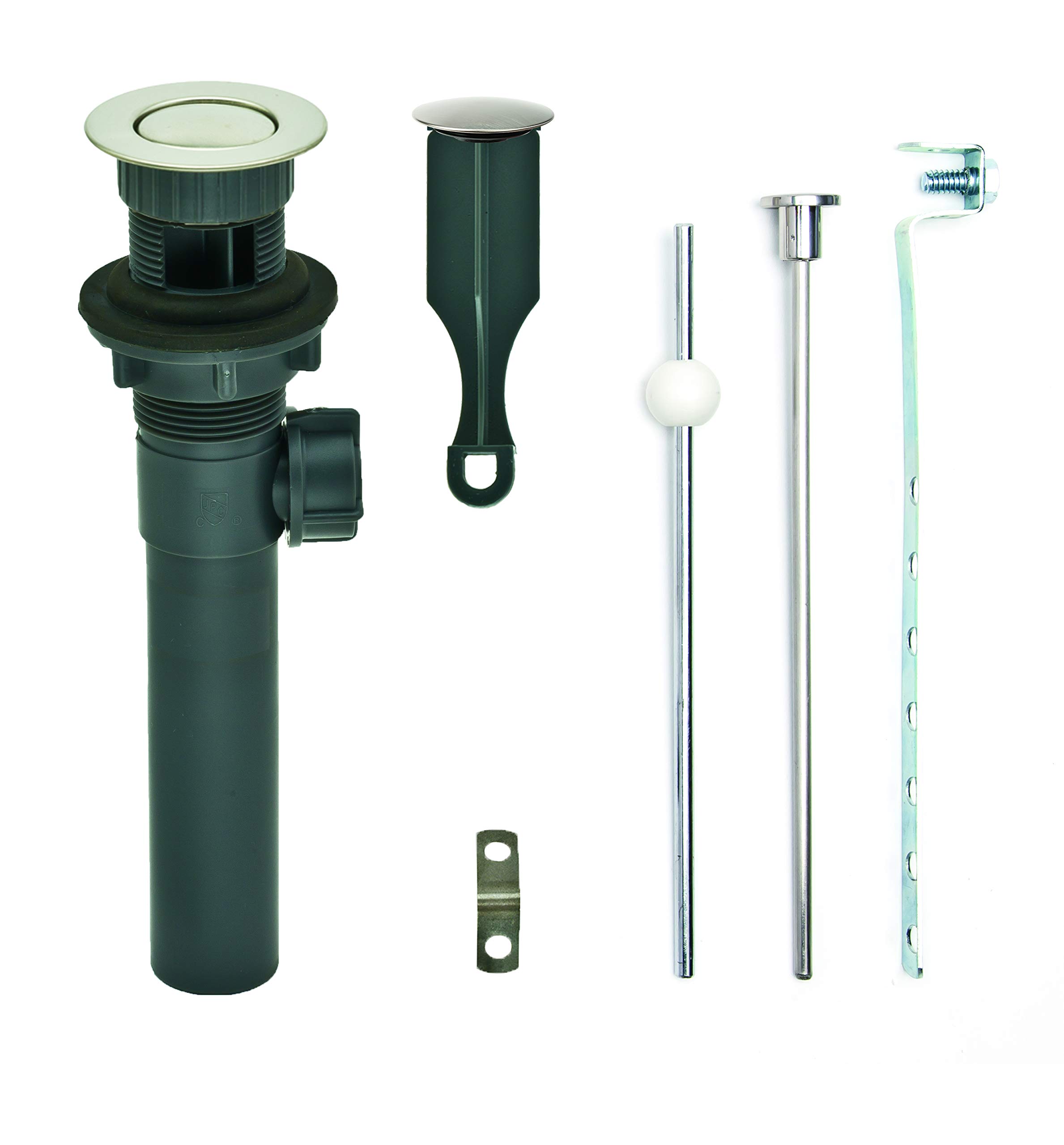 PF WaterWorks PF0735-BN-GR, Gri ABS Gövde Banyo Lavabosu/Tuvalet Açılır Tahliyesi, Bilyeli Kaldırma Çubuklu | Taşma | CUPC Listeli, Fırçalanmış Nikel