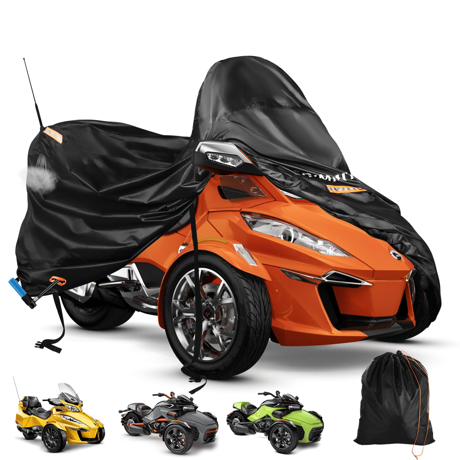 Can-Am Spyder Bâche imperméable 420D Spyder Full Cover avec 3 bandes réfléchissantes pour Can-Am Spyder RT/F3 S/Limited, housse de moto à trois roues, protection extérieure