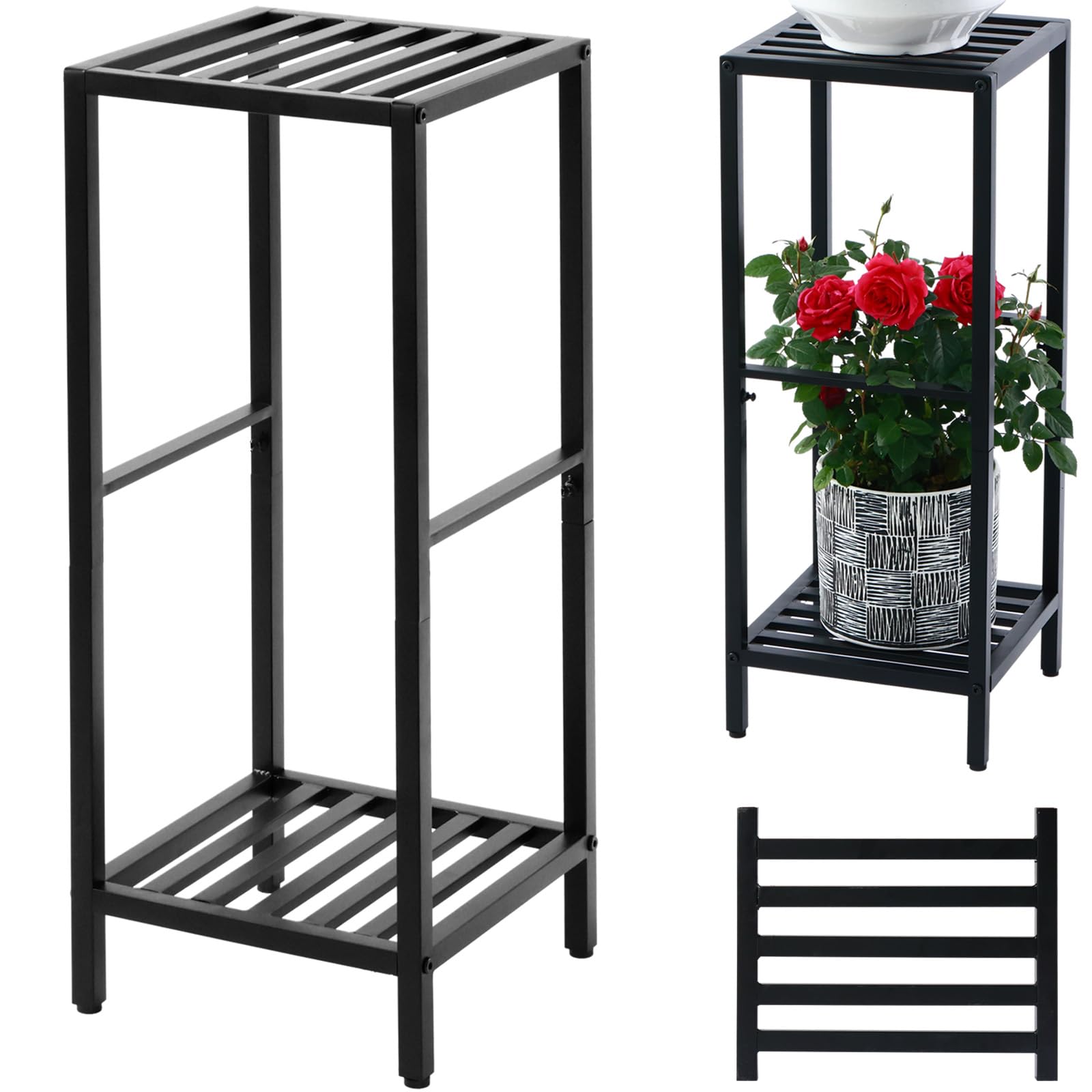 Party Zealot 2-Tier Tall Metal Square Plant Stand 31” Heavy-Duty Modern Flower Pot Rack for Indoor Living Room, Corner Side Table for Outdoor Patio,