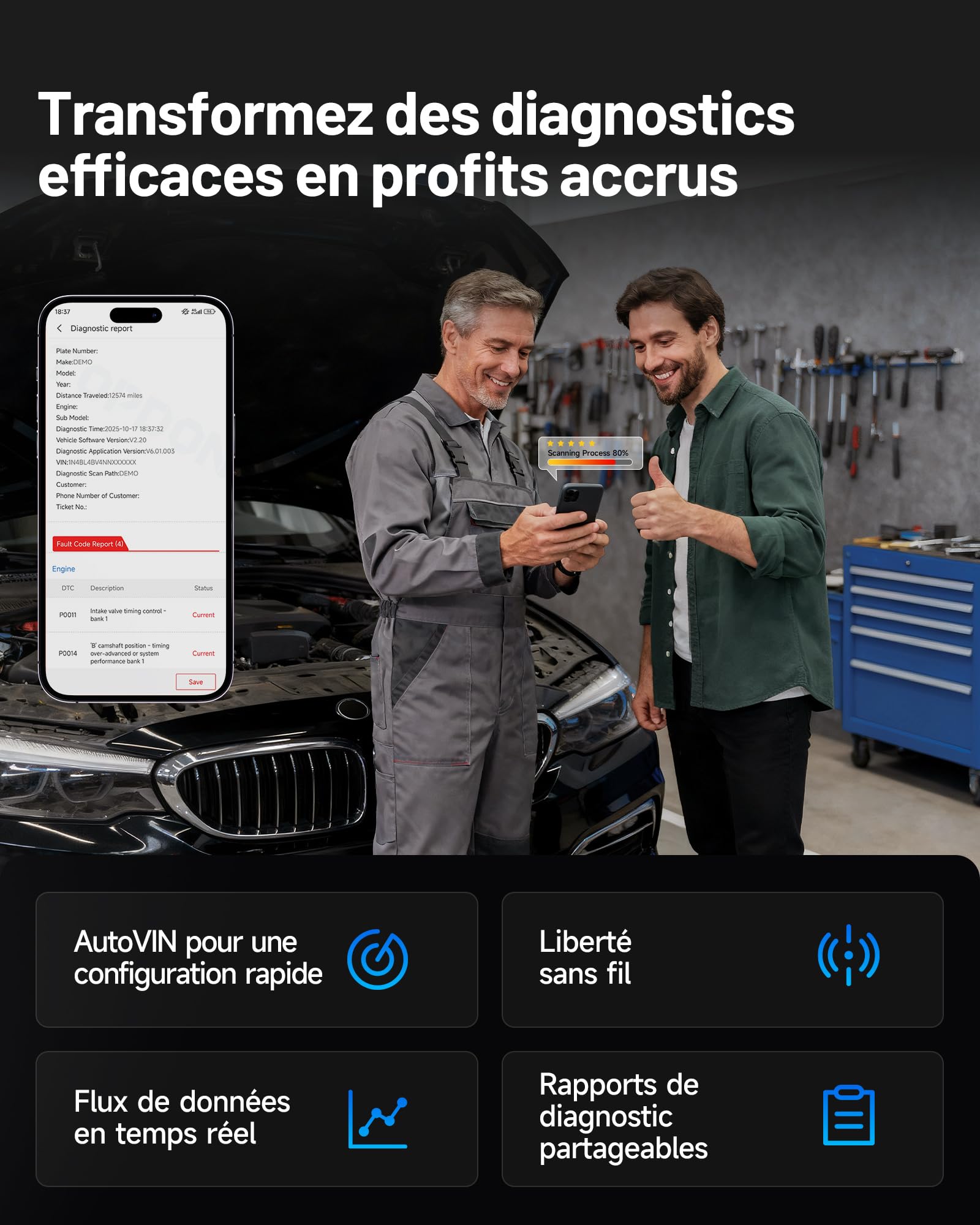 TOPDON TopScan Master Valise Diagnostic Auto Bluetooth, Assistant IA OBD2 Diagnostic Voiture Multimarque Bidirectionnel avec Test Actif, 30+ Services d'entretien, Can-FD&DoIP, FCA Renault SGW