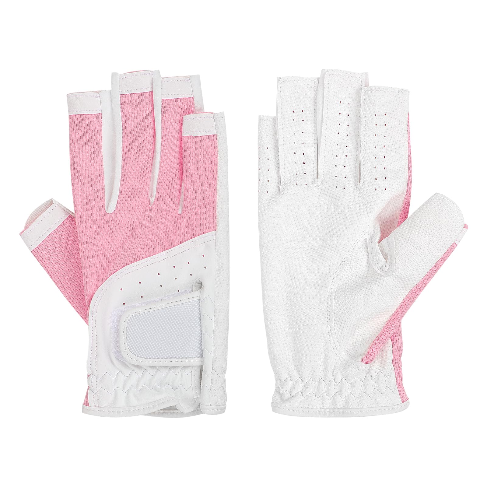 TINAYAUE Breathable Golf Gloves for Both Hands 1 Pair Womens Golfing Gloves Ladies Open Finger Golf Glove Left and Right Hand (Pink, Size 19)