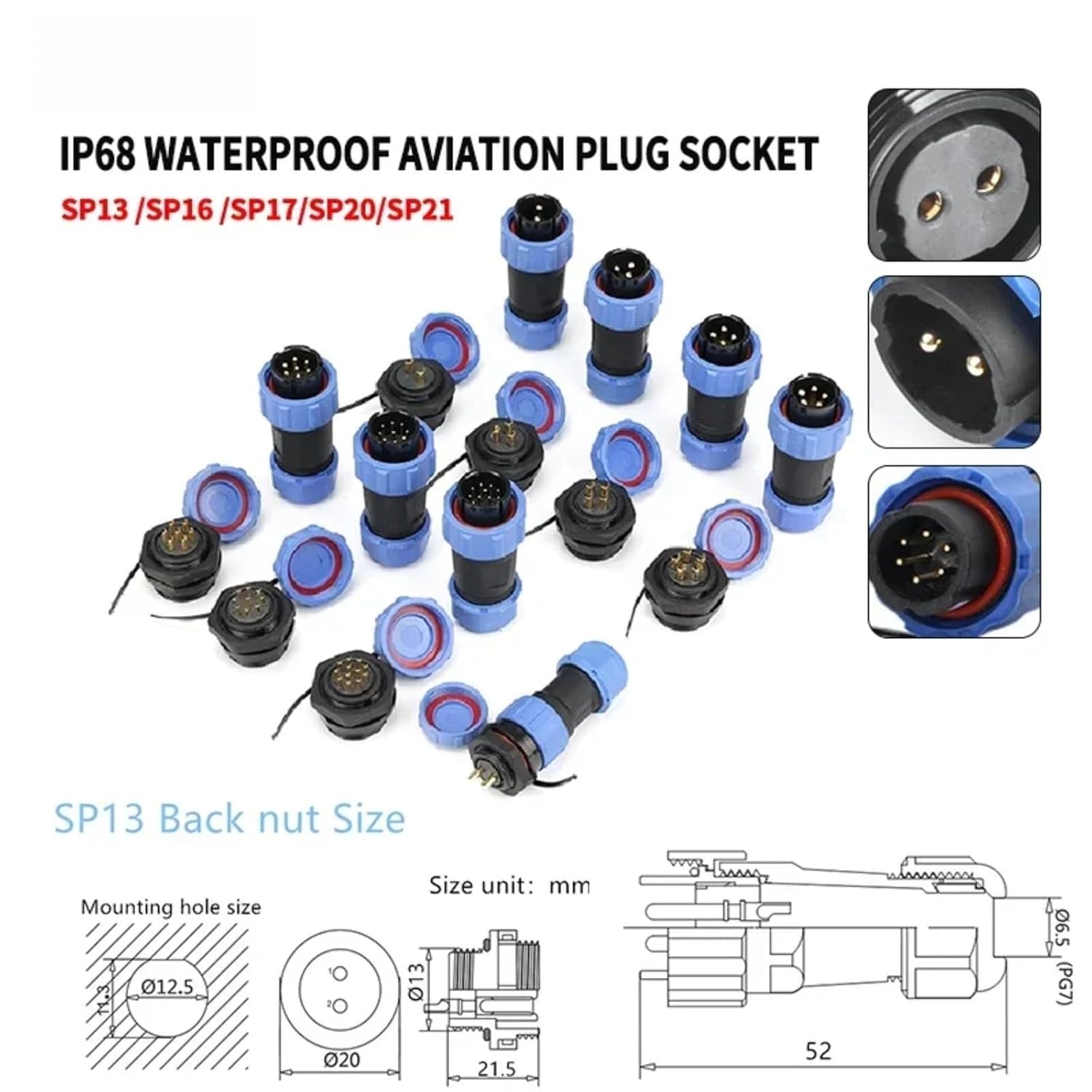 IP68 Aviation Plugs and sockets(SP16 SP17 100 Sets 2P)