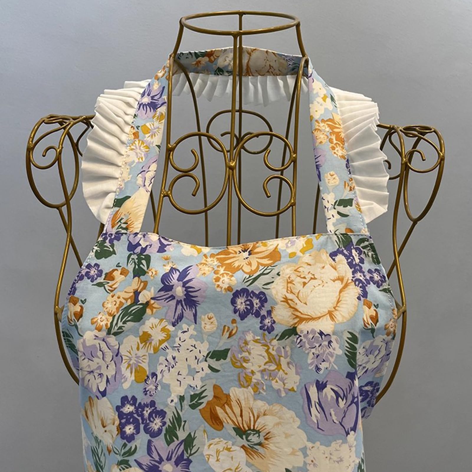 Grembiulo in Cotone per Donne, Grembiule con Volant in Stile retrò con Tasche, per Cucina E GiardinaggioBlue,One Size