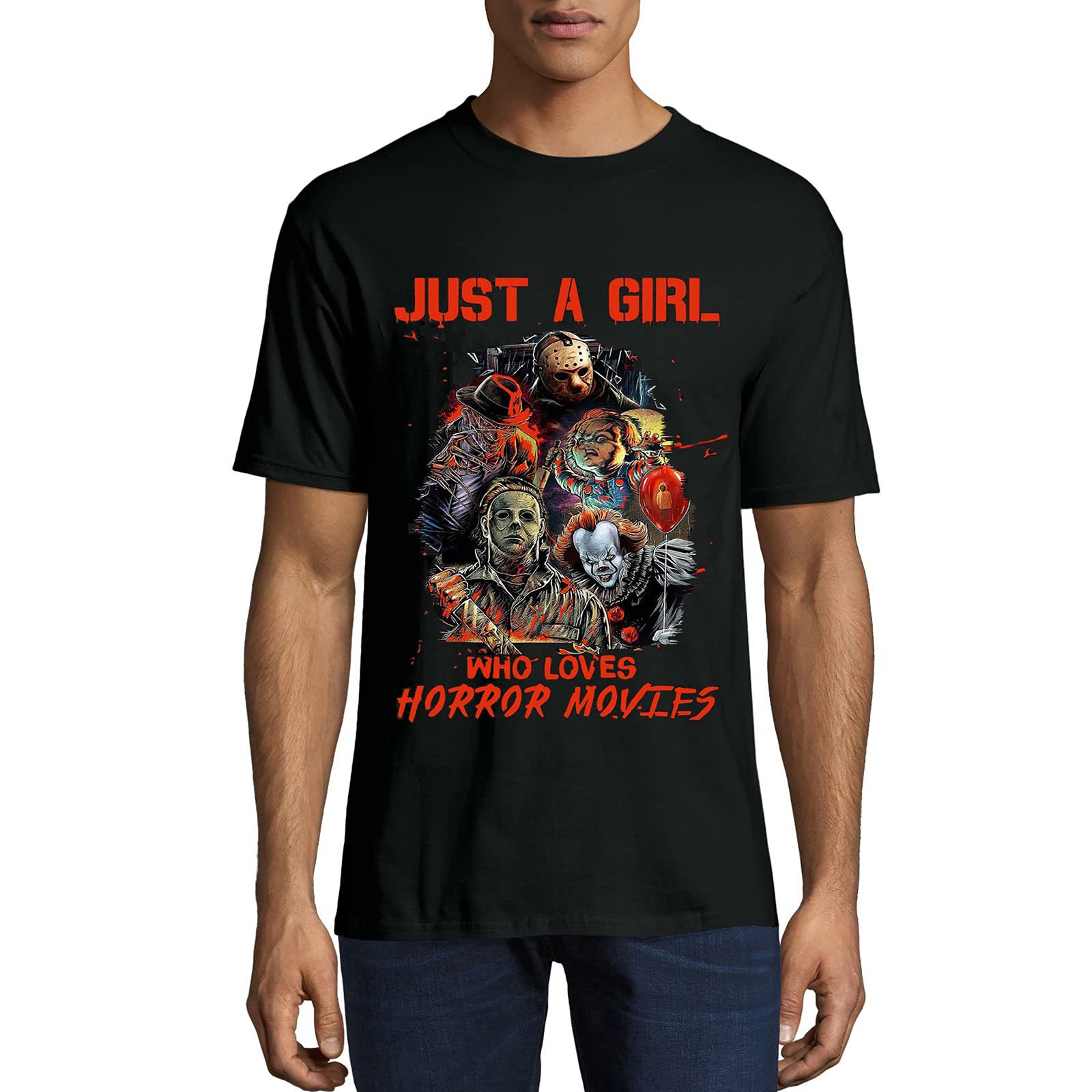 Women Just a Girl Who Loves Horror Movies Halloween T-Shirt Michael Myers Scary Characters Graphic Tees