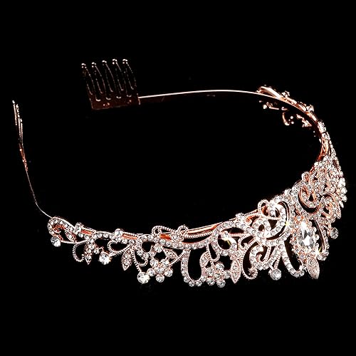 Miniatura 2 de Coronas de tiara de cristal para mujeres y niñas, corona elegante con peines para mujer, diademas para novia, boda, graduación, fiesta de cumpleaños