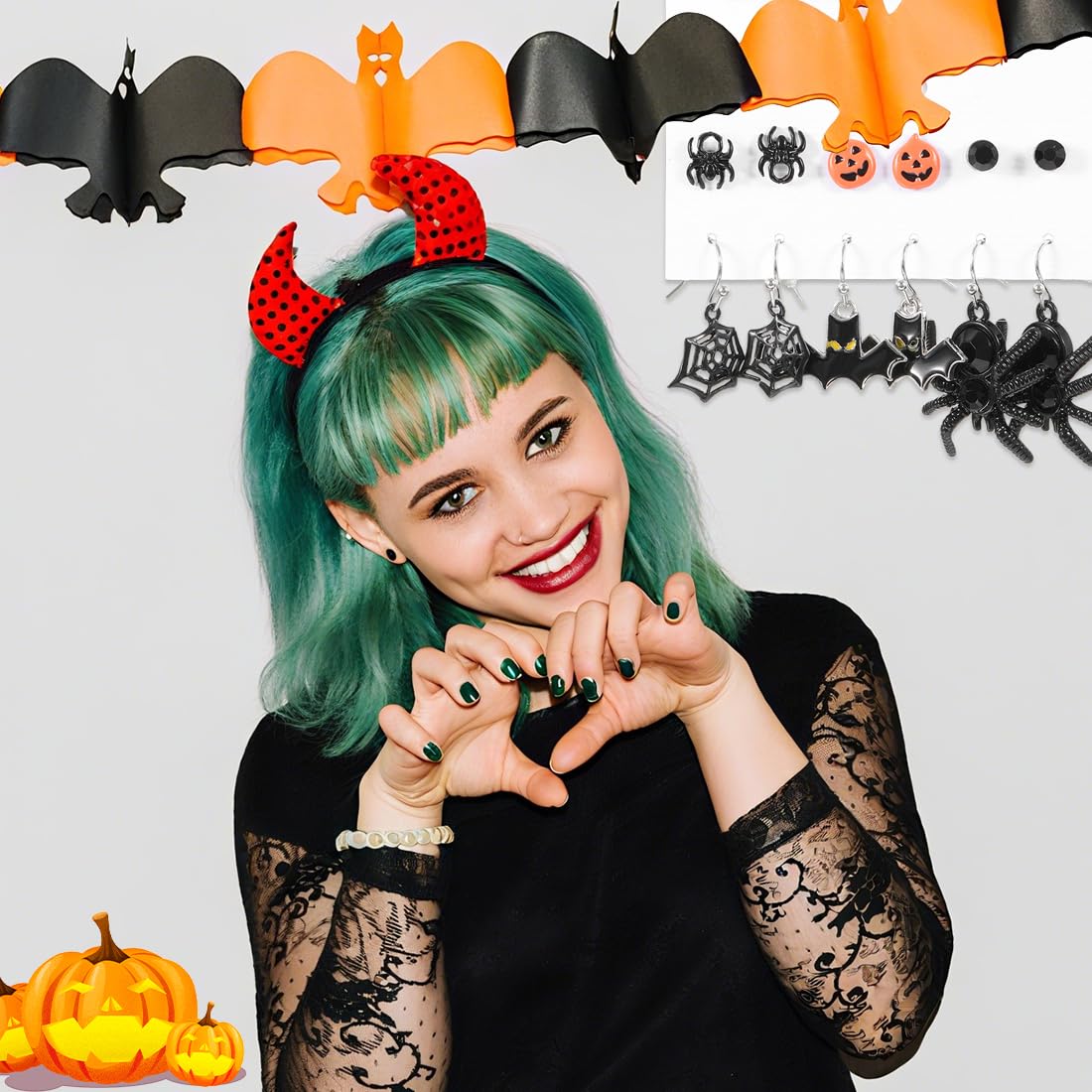 Juego de 6 pares de aretes de Halloween, aretes divertidos de calabaza, murciélago y araña, colgantes con temática de araña, decoraciones para niñas y mujeres