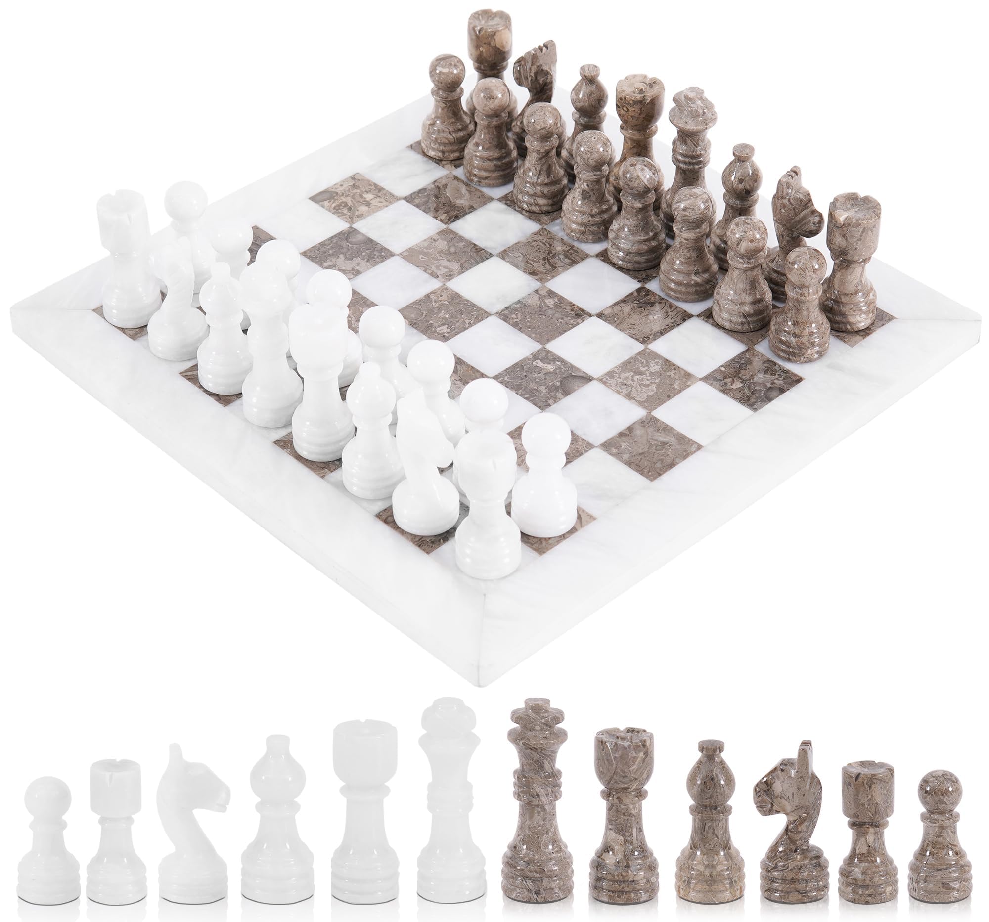 Pezzi Degli Scacchi In Marmo Rosso E Corallo - Radicaln - Figure Del Re Da 3,5 Pollici, 32 Pezzi Fatti A Mano, Per Scacchiere 16-20'' - 2