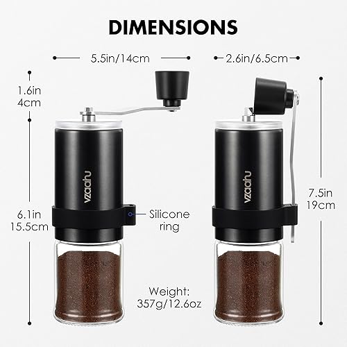 Miniatura 5 de Vzaahu Molinillo de café manual con tapa, rebaba cónica de cerámica con ajuste ajustable para amantes del café, molinillo de mano portátil de viaje
