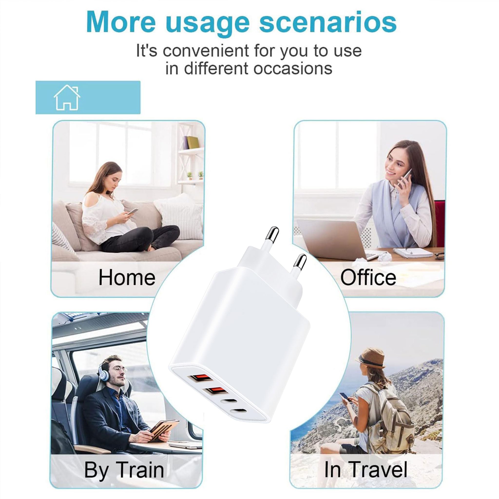 Ładowarka USB-C 40 W z kablem C-C (1,2 m i 2 m), 4 porty zasilacz z USB-C i USB-A, szybkie ładowanie PD adapter USB zasilacz sieciowy do lPhone 17/16/15/14/14/12/11 lPad telefony komórkowe ładowarka z