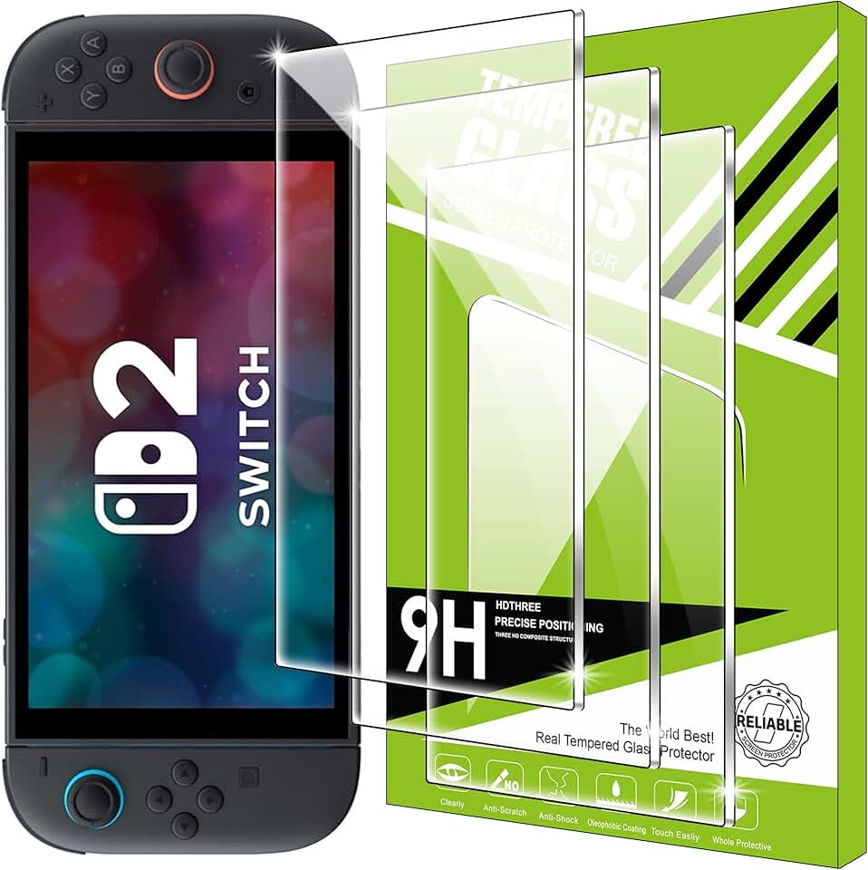 Lemxiee Cristal Templado para Nintendo Switch 2 (2025) 7.9" Protector pantalla [3 pieza] HD vidrio templado Protector pantalla para