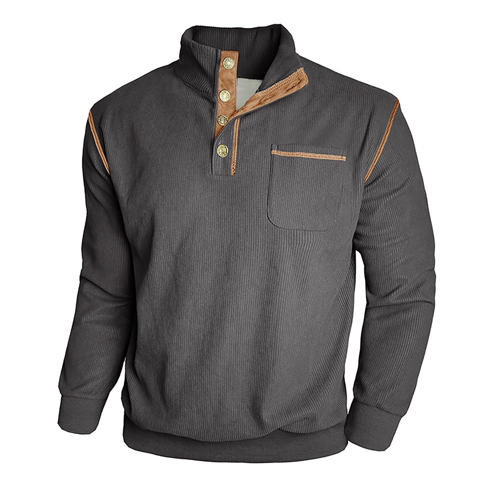 Sudadera para hombre de pana, suéter de invierno cálido para hombre, sudaderas con forro polar, suéter con 1/4 botón, cuello alto, jersey para hombre, monocolor, parte superior clásica