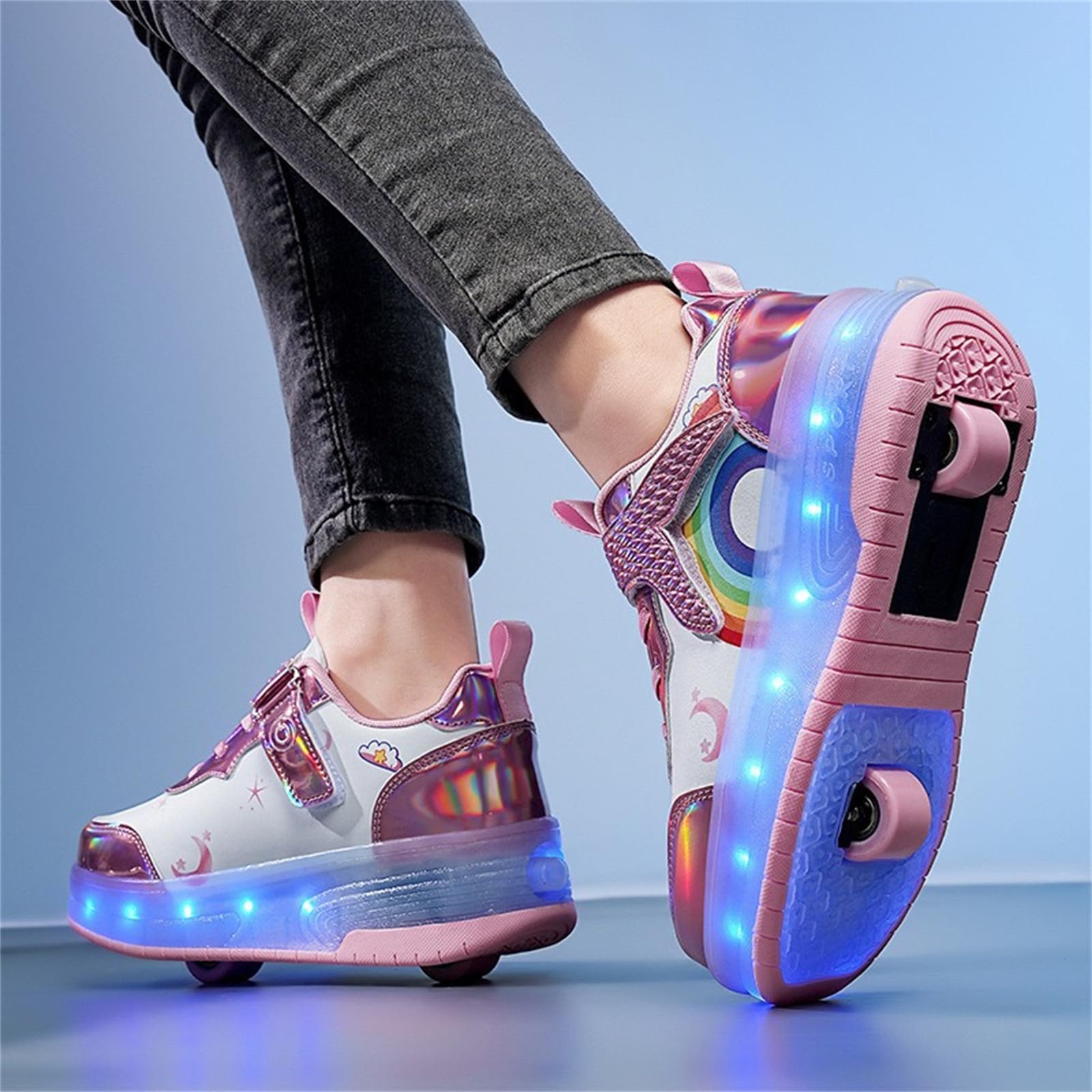 Zapatos con Ruedas para Niñas Niños Patines con 2 Ruedas y Luces, Zapatillas Deportivas Retráctil 27-38 EU
