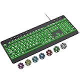 EDJO Large Print Backlit Wired Keyboard, Light Up USB Keyboard with 7-Colors Backlight, Oversize Letters Keys Full Size Computer Keyboard Compatible for Windows, Laptop, PC