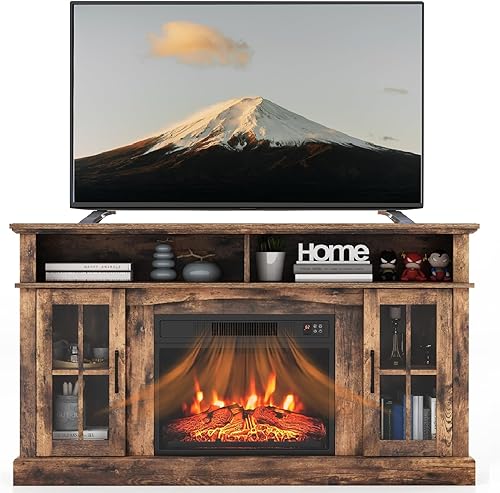 Miniatura 10 de SIMOE Soporte de TV de 58 pulgadas con chimenea de 23 pulgadas, consola de TV con chimenea eléctrica para televisores de hasta 65 pulgadas, centro