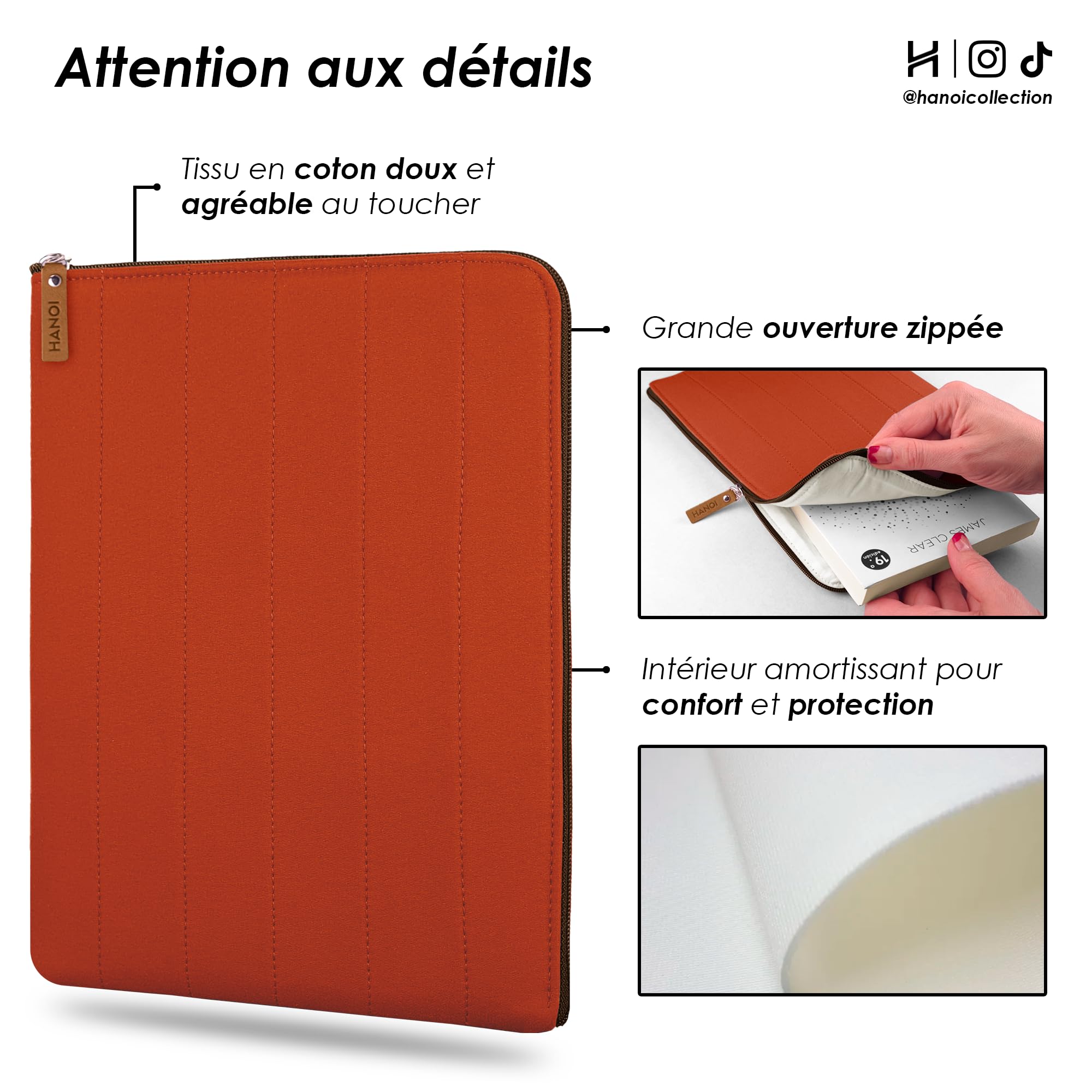 Lisboa™ Housse pour livres de lecture avec fermeture éclair. Housse de transport pour livres rembourrée. Couverture de livres, Protection pour livres. (Orange, Grande)