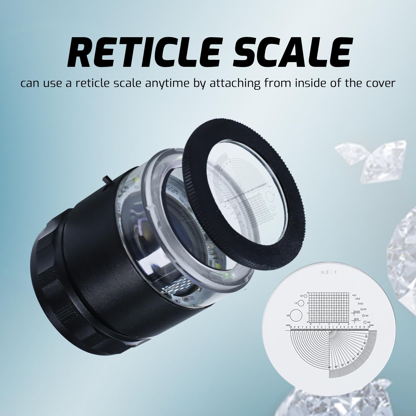 10x Beleuchtete, Wiederaufladbare Skalenlupe mit 6 LED-Lichtern, 25 mm Sichtfeld, 20 mm Glas-Messskala für Edelsteine, Diamanten, Schmuckprüfung, Münzen, Briefmarken
