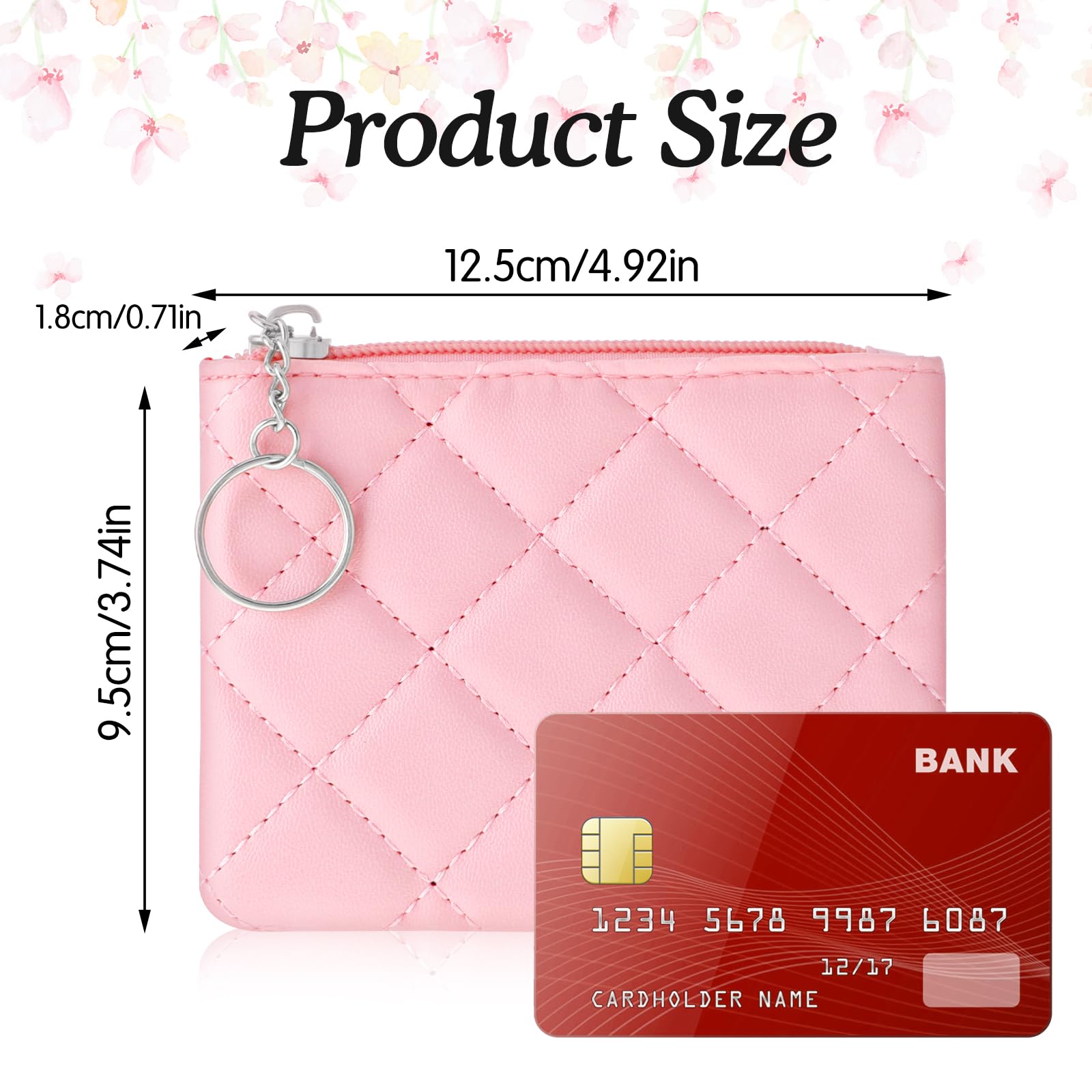 Ymapinc Small Coin Purse for Women Pink Zipper Coin Purse Rhombus PU Leather Coin Pouch Zippered Mini Coin Bag with Keyring for Women Girls Cute Change Purse