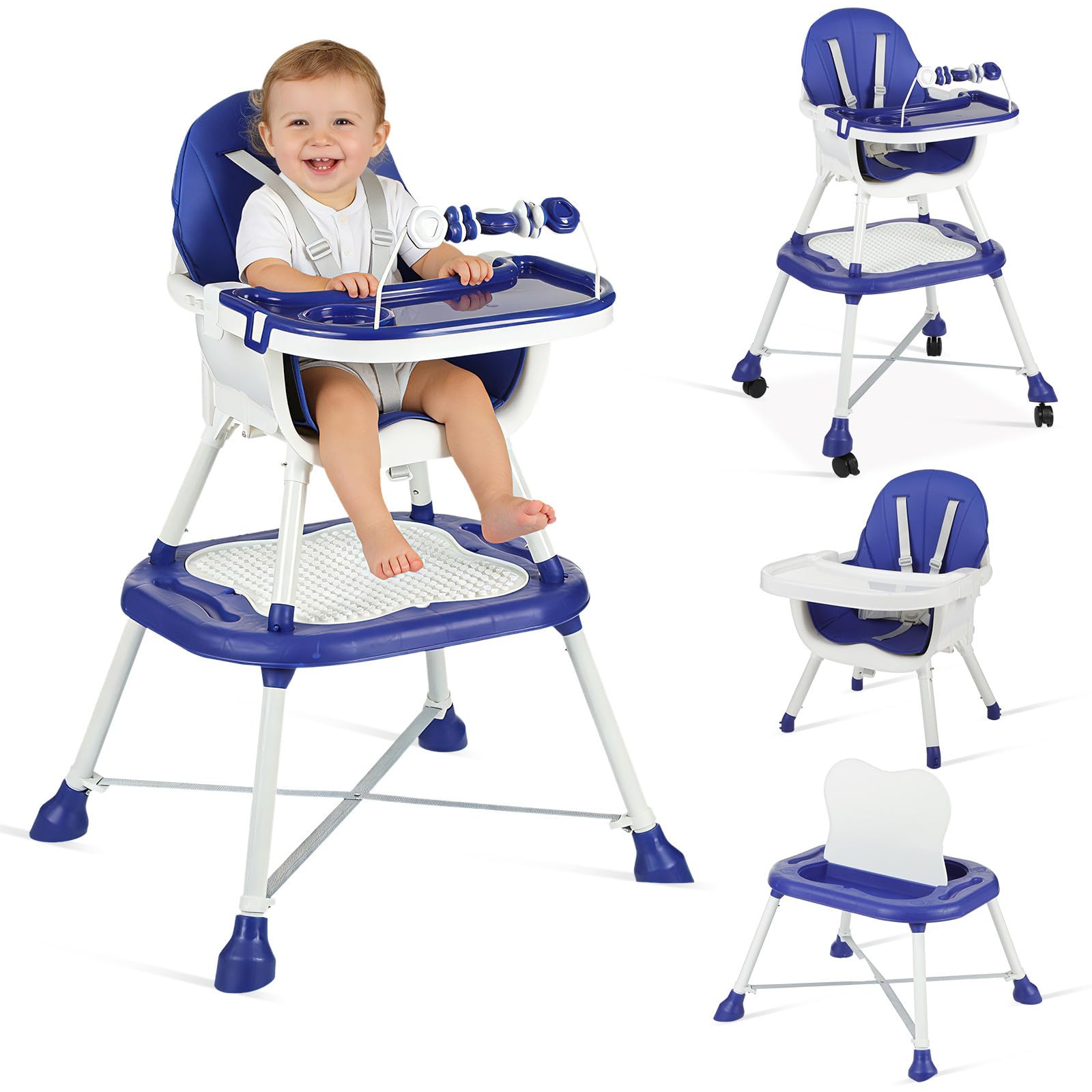 Toddmomy Krzesełko Do Karmienia Dla Niemowląt | 6 W 1, Ergonomiczne Krzesełko Do Karmienia, Podwyższenie, Stolik Do Gier | Rozkładany Fotelik Dla Malucha Z Pasami Bezpieczeństwa Do Jedzenia I Zabawy,