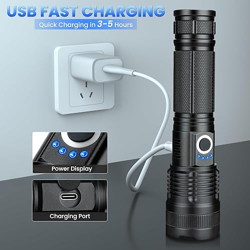 Miniatura 3 de Linternas LED recargables de alto lúmenes, 99,000 lúmenes, linterna súper brillante, linterna de mano ajustable con 5 modos, luz de flash