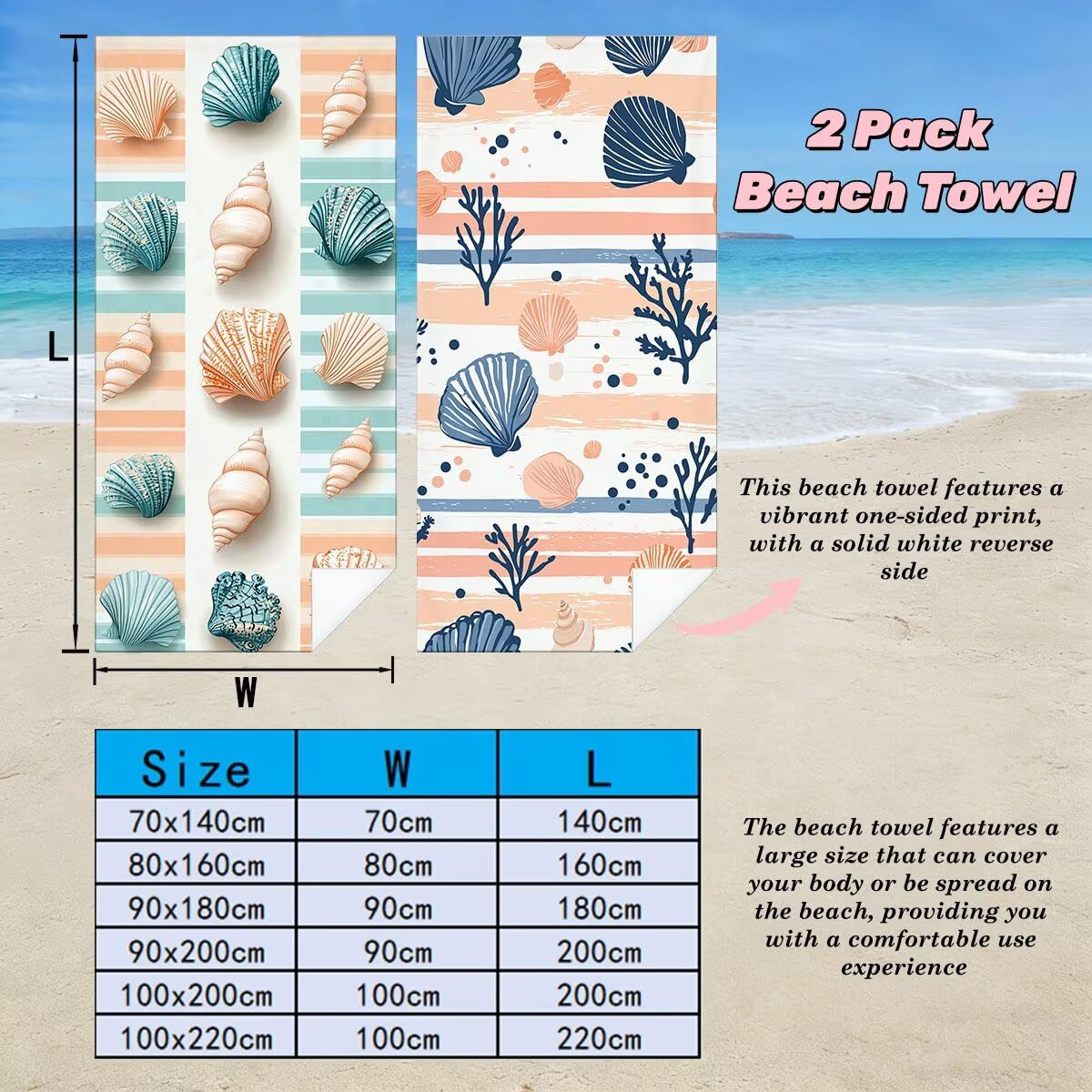 Toalla Playa 80x160 cm, Toalla Gimnasio Microfibra Secado Rapido, Juego de 2 Antiarena Toallas de Playa, Ligera Compacta Toallas Microfibra Grande para Viaje, Regalo Hombre Mujer (Caparazón) -5025
