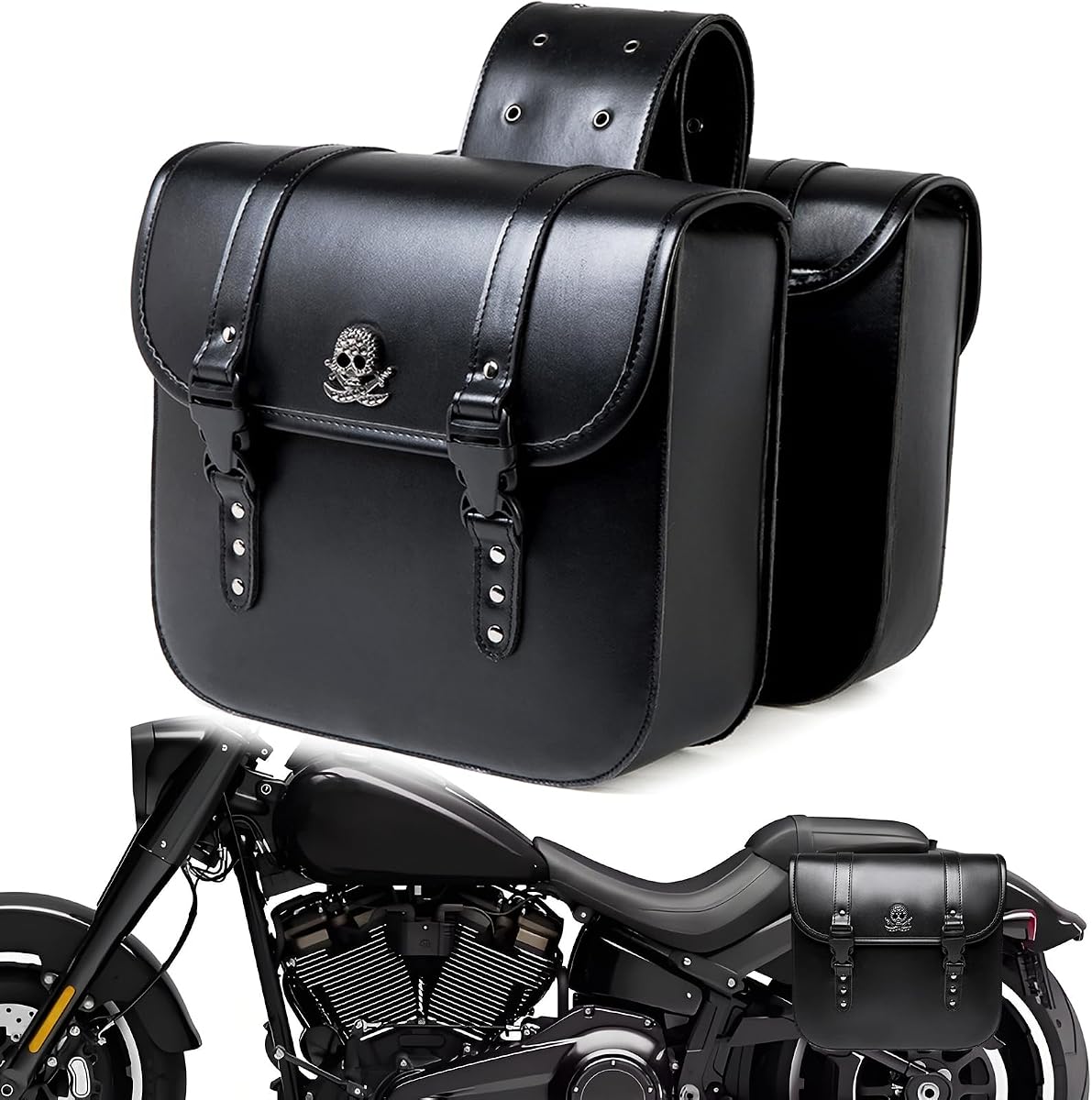 Motorcycle Saddlebags with Buckle, 30L Waterproof Leather Side Saddle Bags, Universal Powersports Saddlebag for Harley Sportster Dyna Softail Honda Shadow Rebel Yamaha V-star Kawasaki Vulcan Cruiser