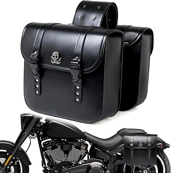 Motorcycle Saddlebags with Buckle, 30L Waterproof Leather Side Saddle Bags, Universal Powersports Saddlebag for Harley Sportster Dyna Softail Honda Shadow Rebel Yamaha V-star Kawasaki Vulcan Cruiser