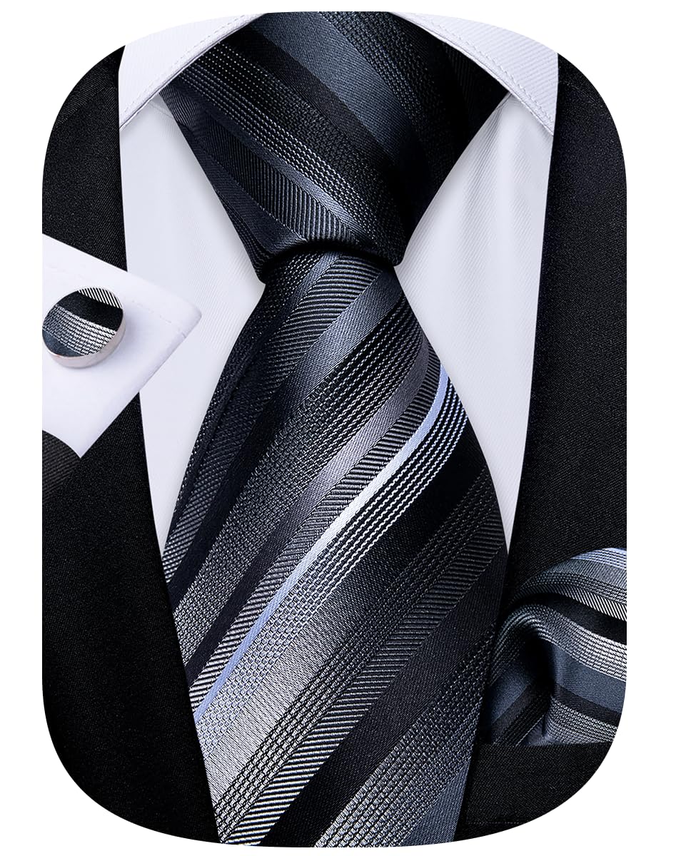 DiBanGu Striped Ties for Men Silk Woven Plaid Necktie | Classic Stripe Pattern,Soft Silk,Wear-resistant,Pocket Square and Cufflinks,Great Gift for Birthday,Business,Meeting