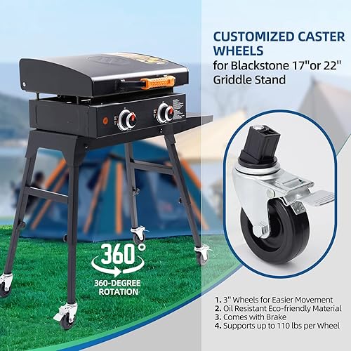 Miniatura 2 de GRILLHOME Kit de ruedas de 3 pulgadas para soporte de plancha Blackstone, se adapta a soporte de plancha de mesa Blackstone de 22 pulgadas o 17