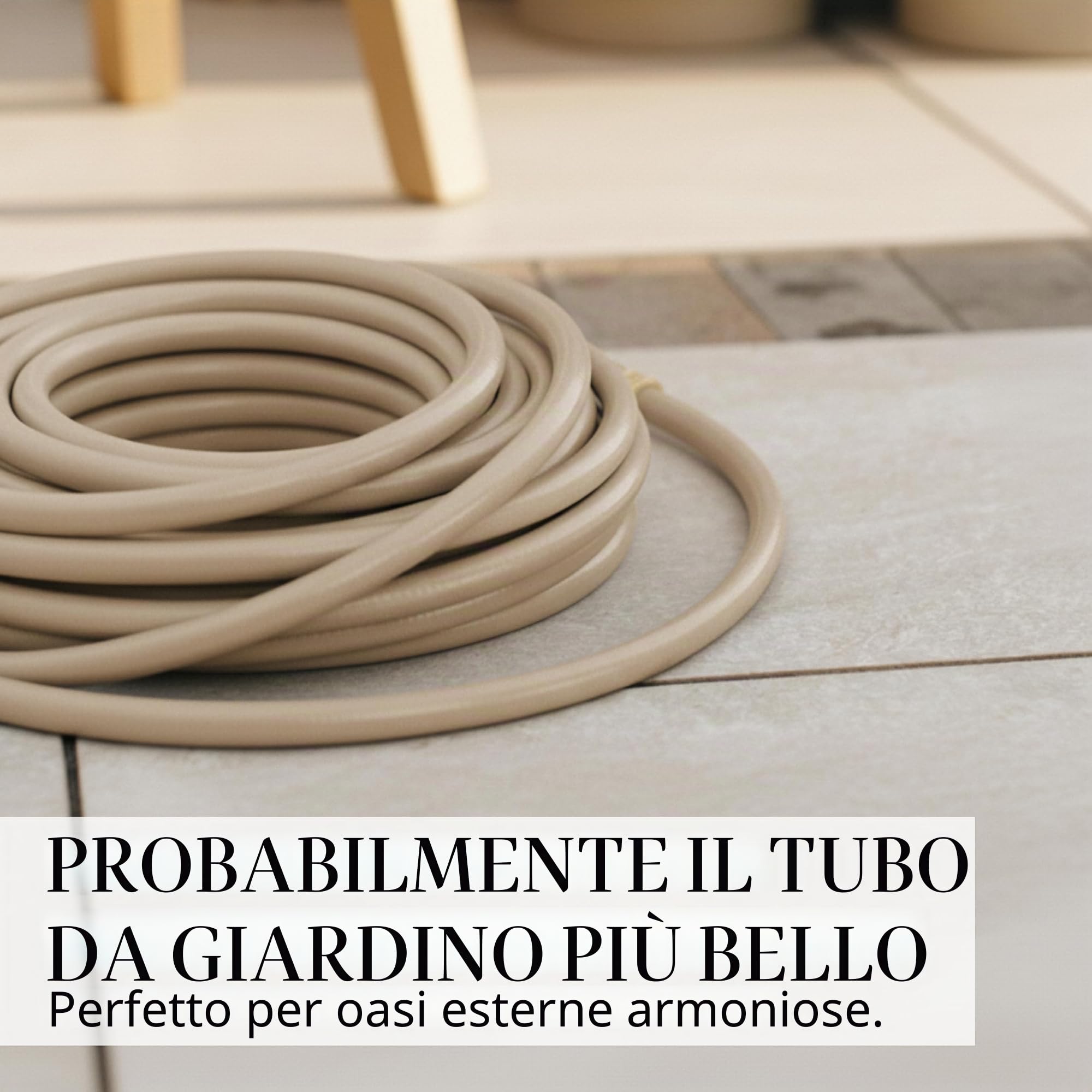 LIVLIG Tubo da Giardino 30m Design – Tubo Irrigazione Flessibile, 60% Riciclato, Resistente UV, Anti-Torsione, 1/2 Pollice, Beige