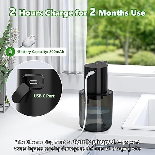 Miniatura 6 de Dispensador de jabón automático montado en la pared de 13.5 oz13.5 fl oz, dispensador de jabón espumoso recargable sin contacto para plato de mano,