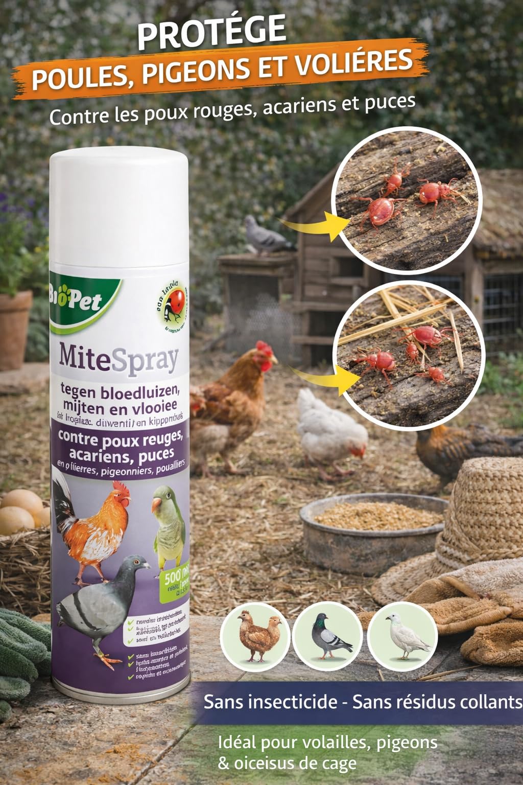 BSI - Biopet Mite-Spray - Contre Les Poux Rouges Ou Puces - Naturel - 500 ML