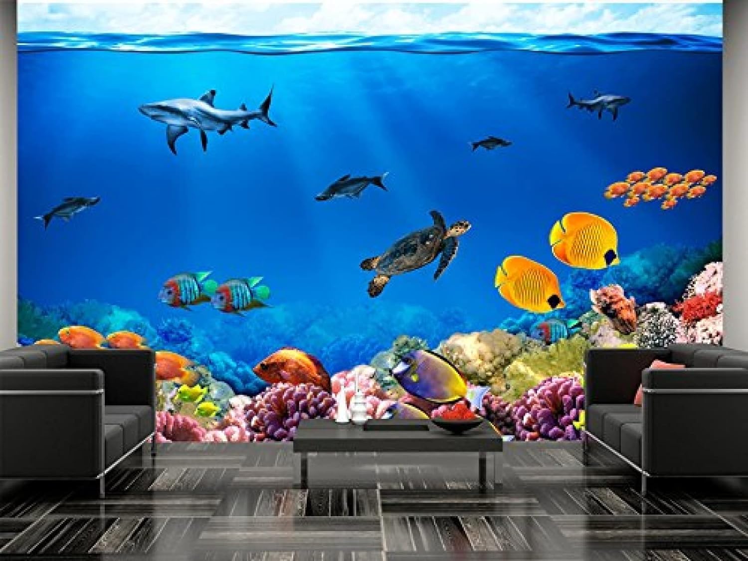 Papier peint personnalisé 3D dauphin ocean pour un salon moderne elegant