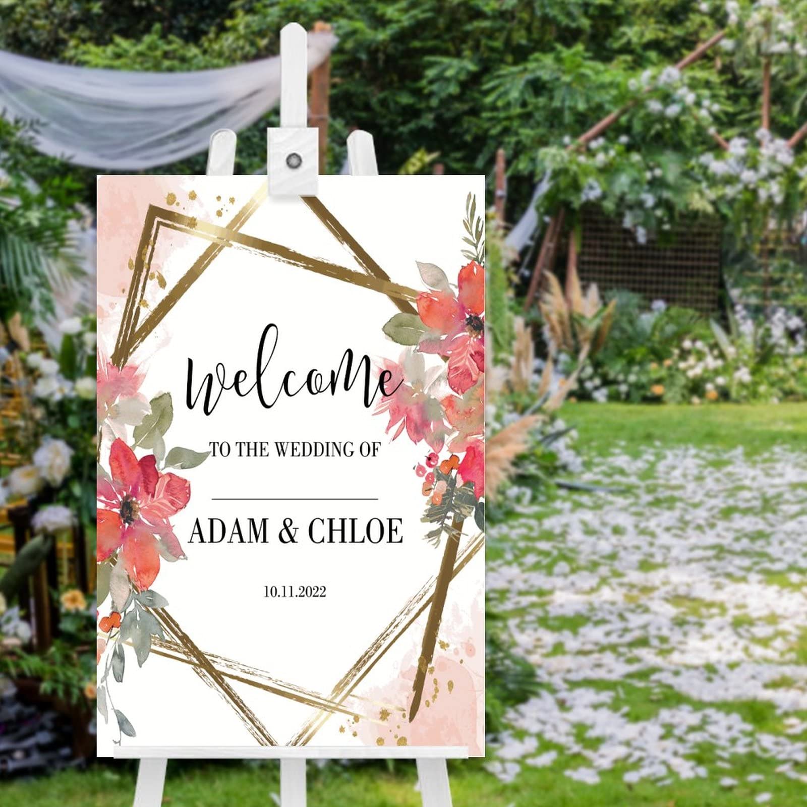 Holzschild "Welcome to The Wedding of Sign", Hochzeitsschild mit Rosenmotiv, Hochzeitsschilder für Zeremonie, 76,2 x 50,8 cm