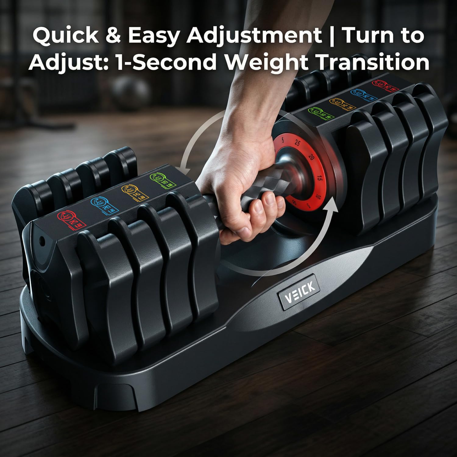 25lb Adjustable Dumbbell Set, Quick Dial with Non Slip Handle, Stand | Adjustable, 1 Second Weight Change, Double Safety Buckles, Space Saving, Full Body Workout, Home Gym