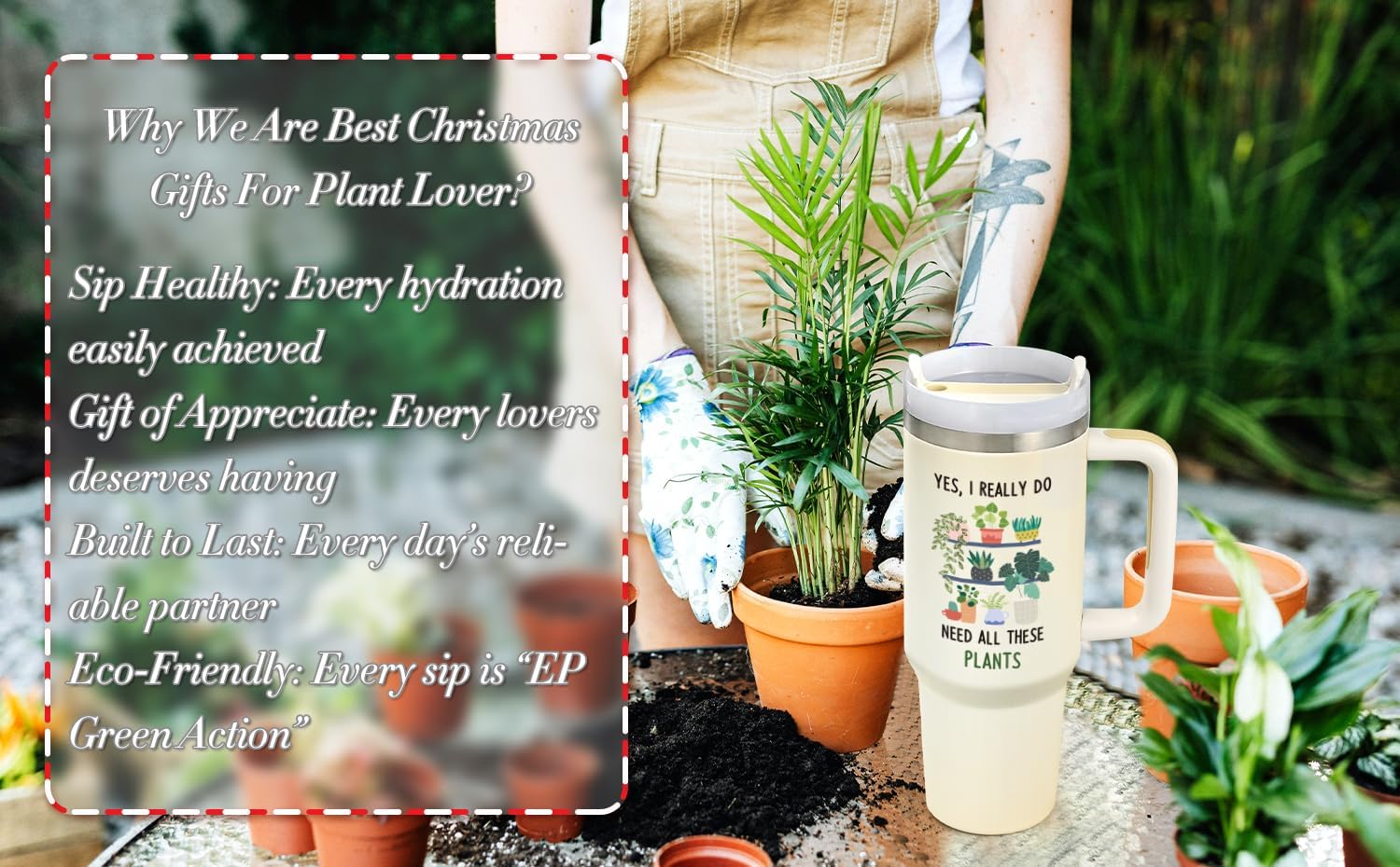 LiqCool Plant Gifts, 40 Oz Need These Plants Tumbler with Handle, Plant Lover Gifts for Plant Lady Mom Daughte Sister Friends, Cool Unique Funny Cute Plant Gifts for Christmas Brithday(Cream) - Image 2