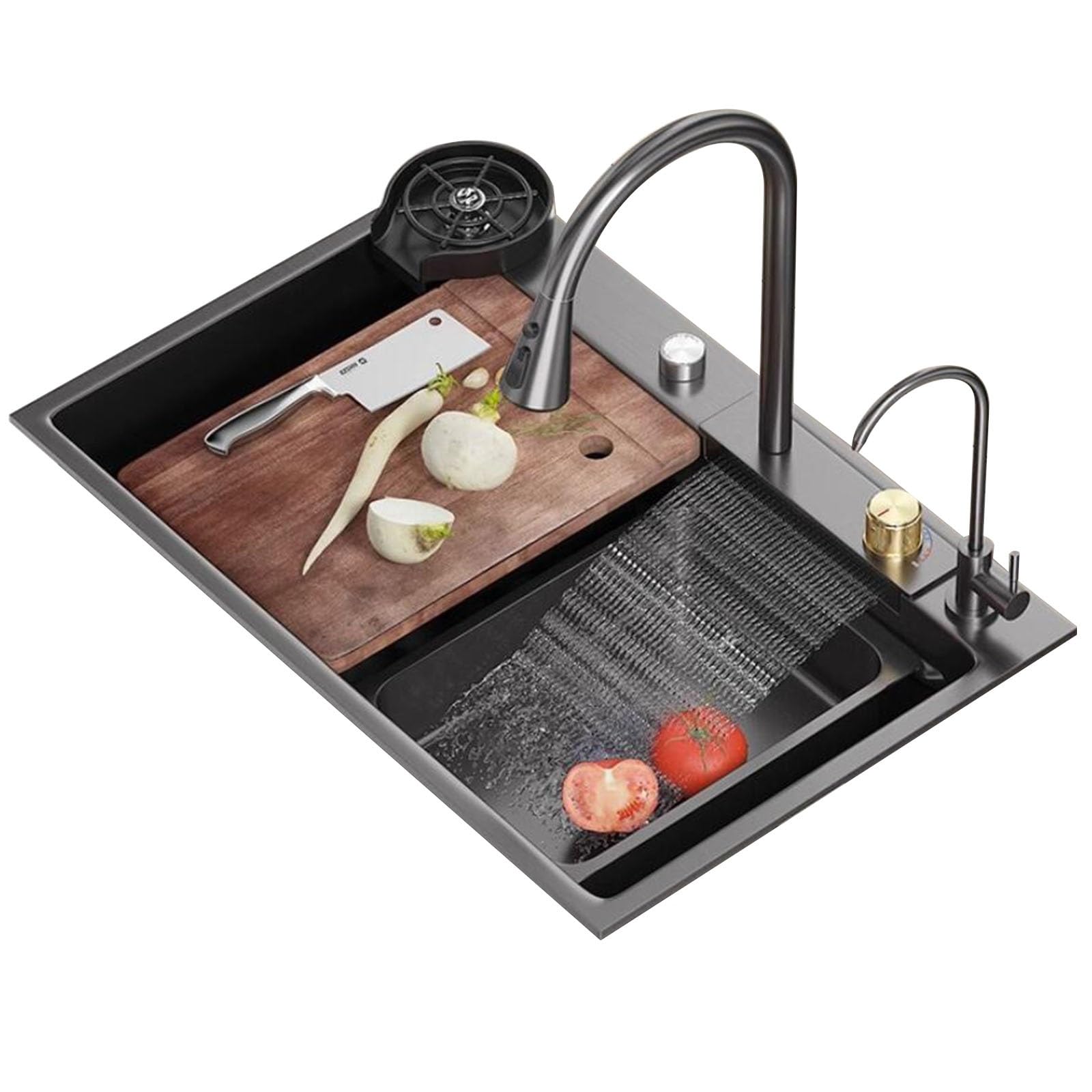 Évier en acier inoxydable noir avec cascade de cuisine haut de gamme pour bar et villa