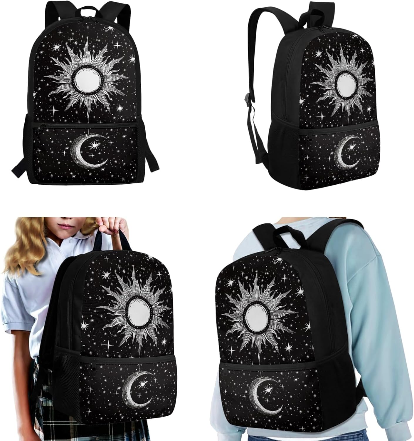 Backpack with Lunch Bag for Girls School Backpacks 7th Grade/8th Grade Kids Moon Star and Sun Pencil Case Water Bottle Holder,Elementary School Bookbags Rucksack,Boys School Shoulder Bag