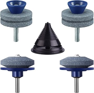 4PCS Lawn Mower Blade Sharpener with Lawn Mower Blade Balancer, Balances Blades After Sharpening, Improves Longevity of Mowers, Mower Blade Balancer for Garden Blue